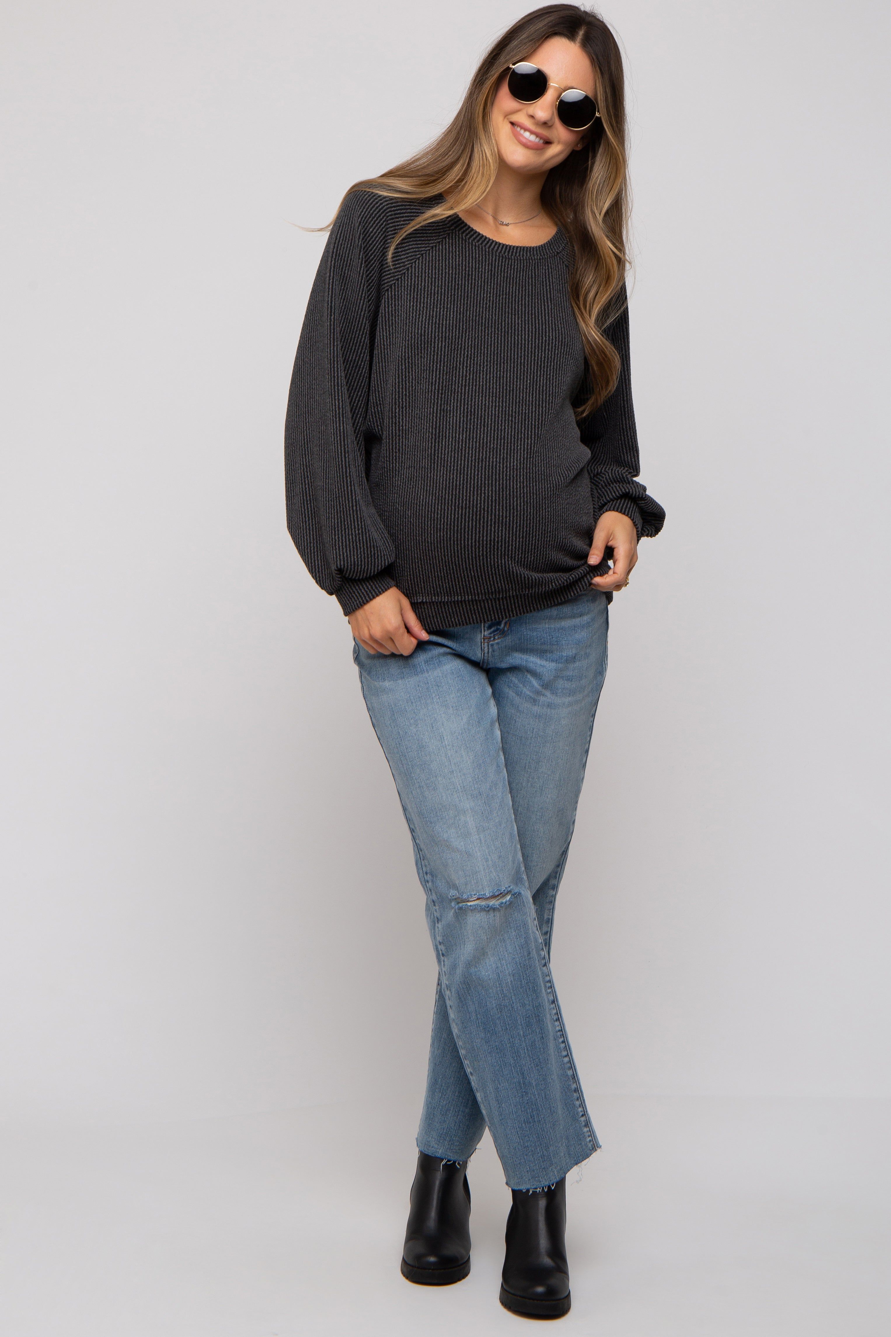 Black Ribbed Maternity Pullover Top sold by Pinkblush product image thumbnail 5