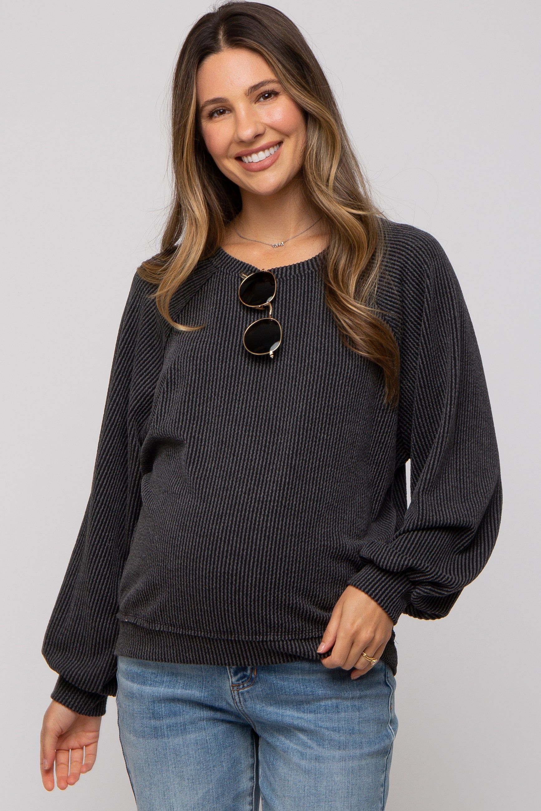 Black Ribbed Maternity Pullover Top sold by Pinkblush product image thumbnail 2