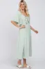 Mint Green Textured Dot Front Tie Ruffle Sleeve Midi Dress sold by Pinkblush