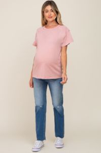 Light Pink Raw Hem Maternity Tee sold by Pinkblush