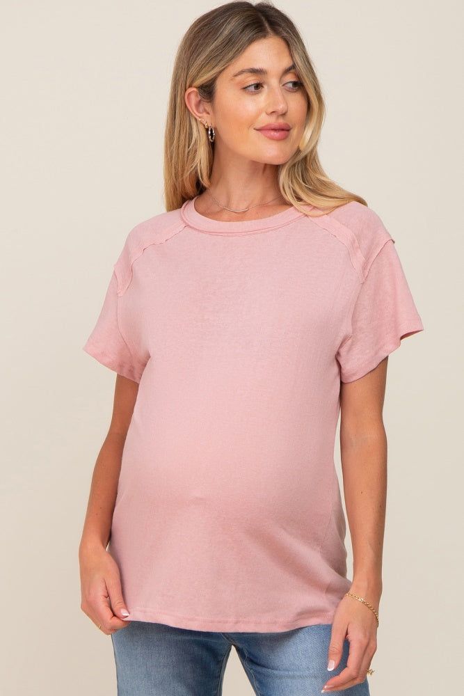 Light Pink Raw Hem Maternity Tee sold by Pinkblush