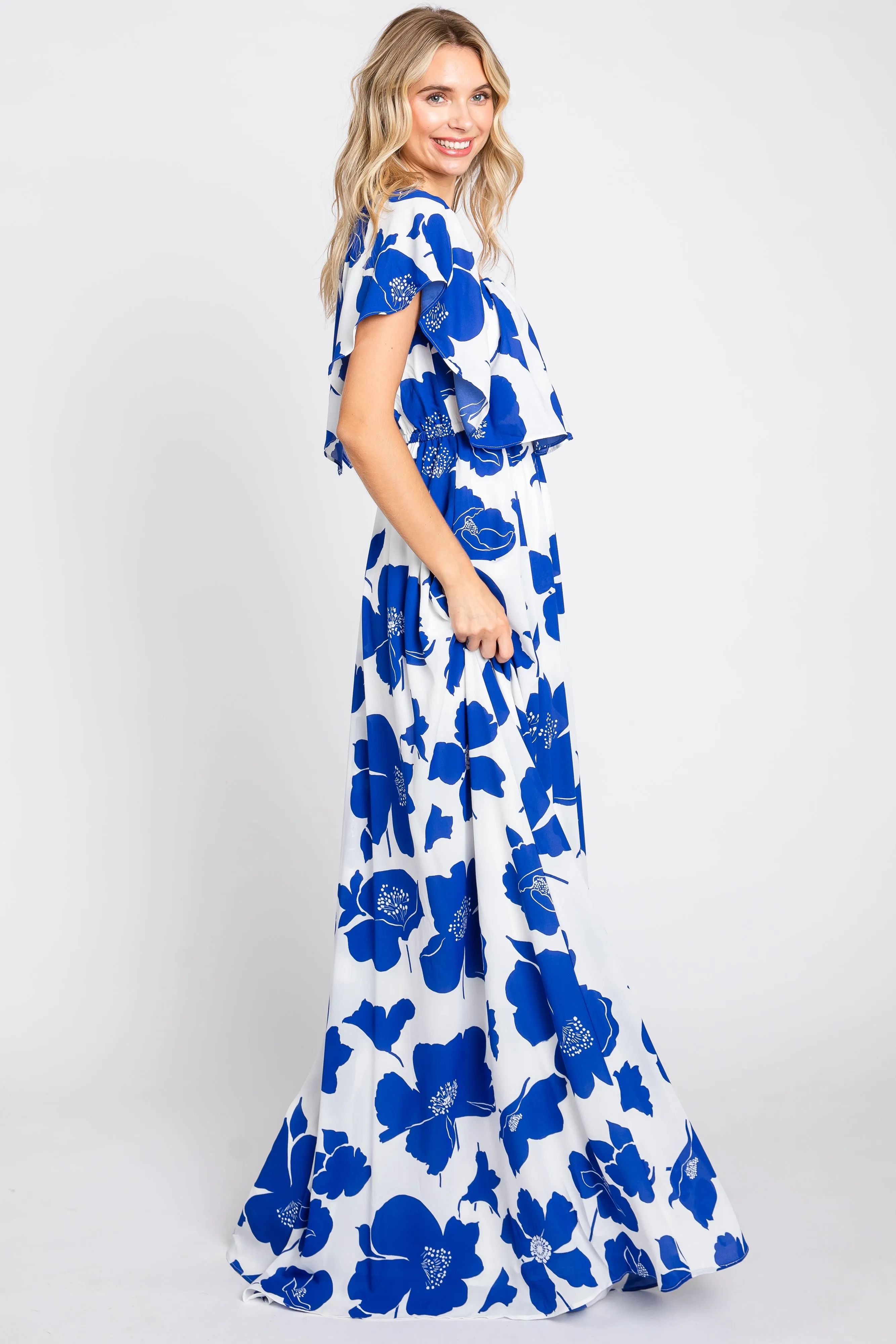 White Floral Off Shoulder Flounce Maxi Dress sold by Pinkblush product image thumbnail 3