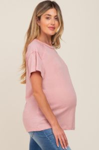 Light Pink Raw Hem Maternity Tee sold by Pinkblush