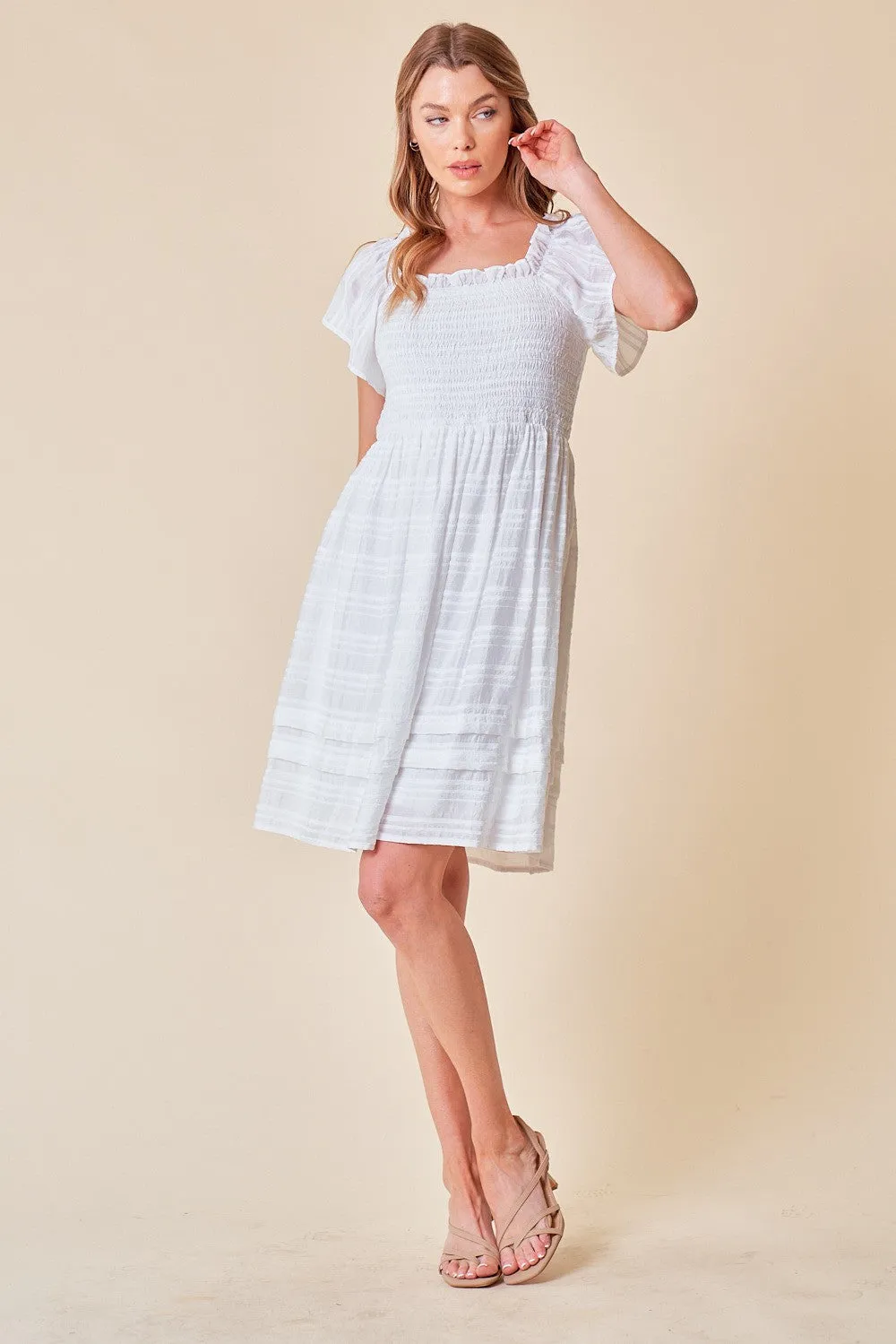 Off White Smocked Bodice Dress sold by Pinkblush product image thumbnail 4