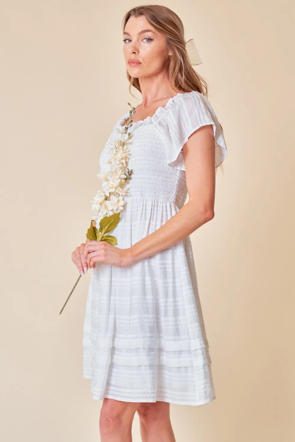 Off White Smocked Bodice Dress sold by Pinkblush