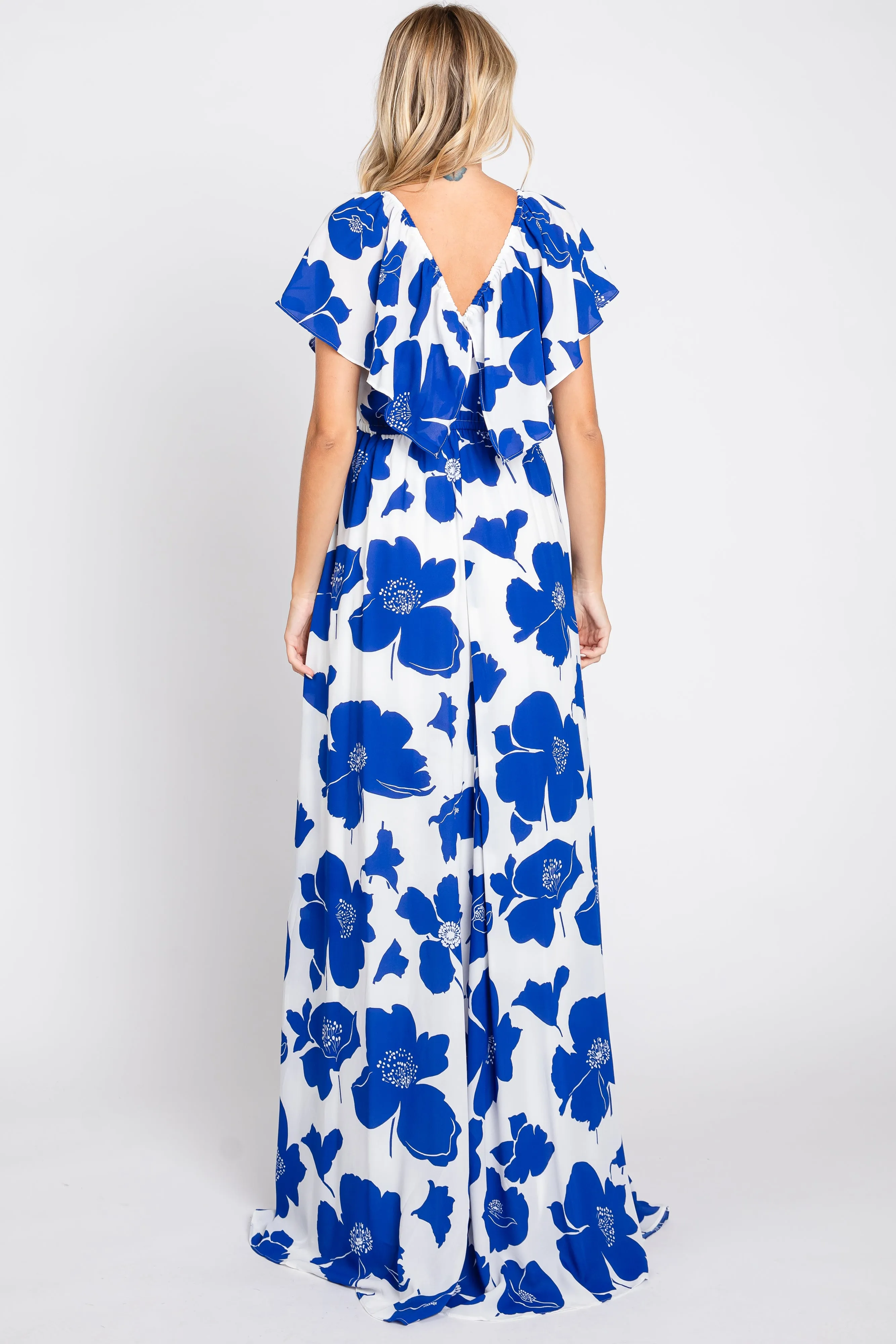 White Floral Off Shoulder Flounce Maxi Dress sold by Pinkblush product image thumbnail 4