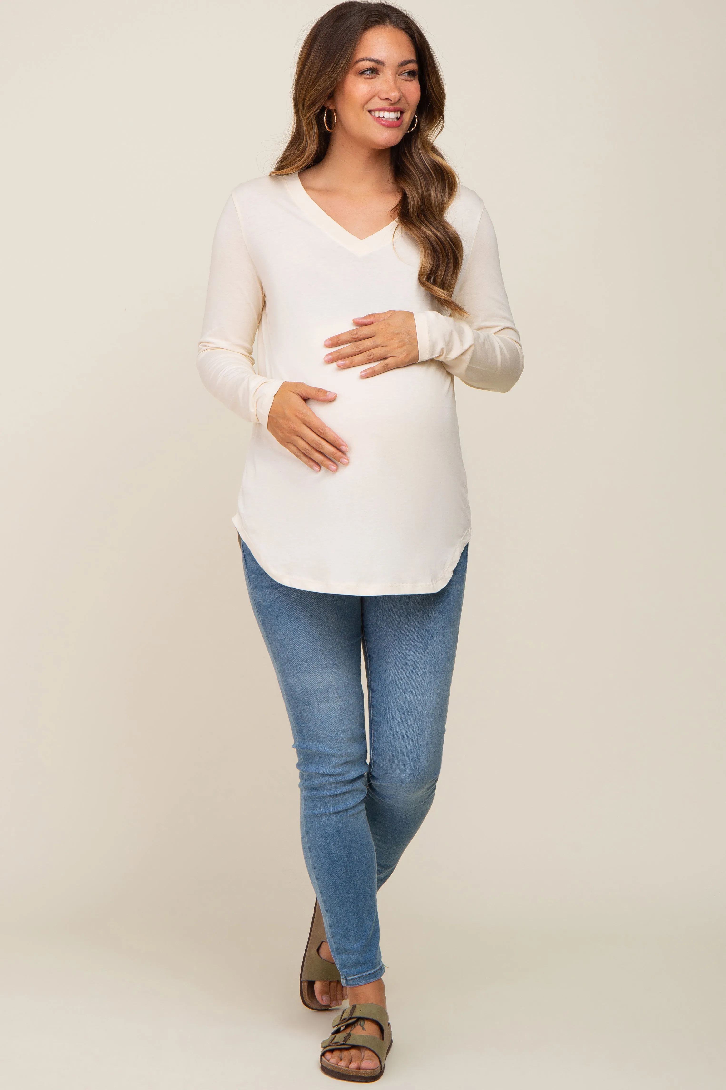 Cream Long Sleeve Maternity Top sold by Pinkblush product image thumbnail 4