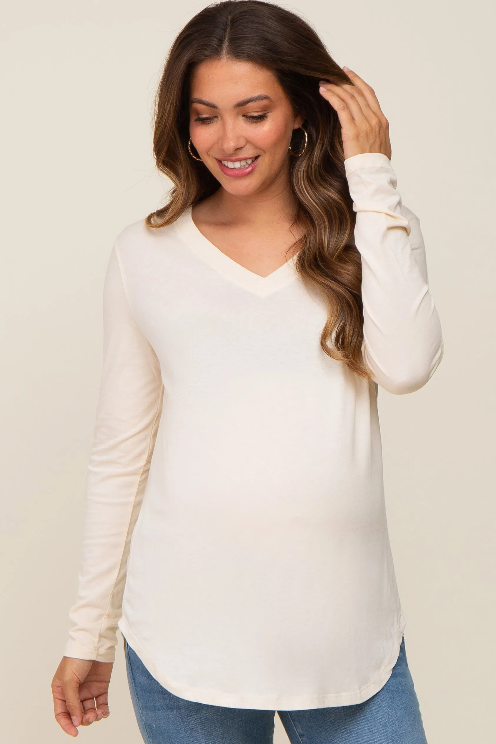 Cream Long Sleeve Maternity Top sold by Pinkblush