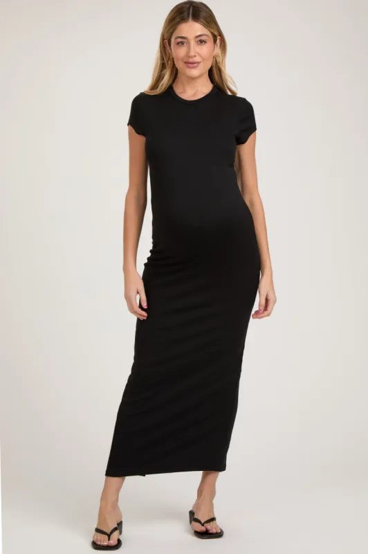 Black Fitted Short Sleeve Maternity Maxi Dress sold by Pinkblush