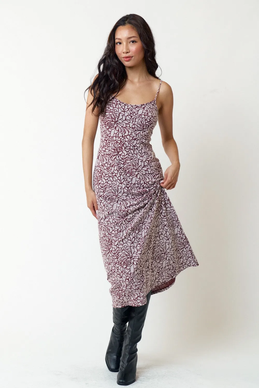 Burgundy Floral Sleeveless Maxi Dress sold by Pinkblush