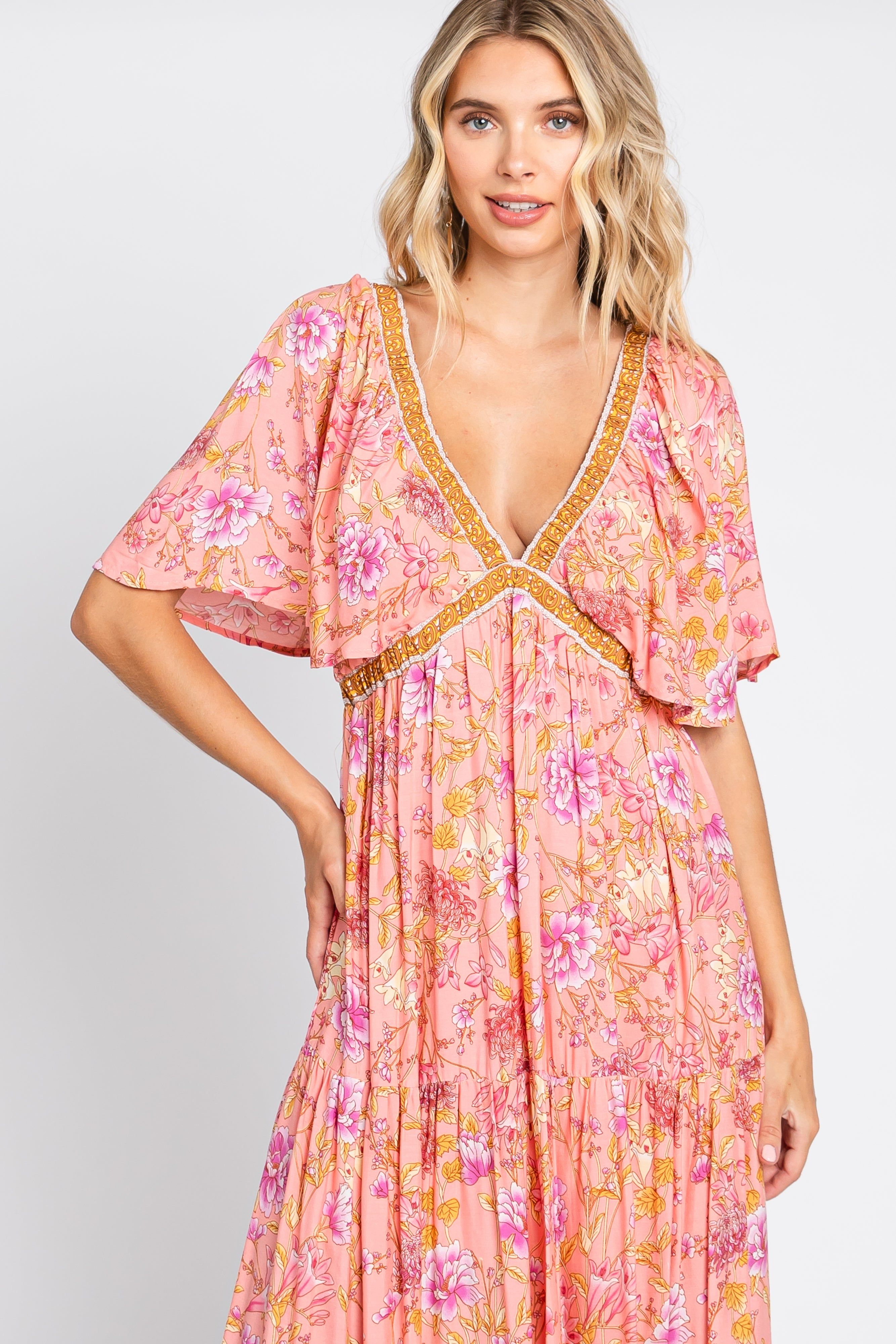 Pink Floral V-Neck Maxi Dress sold by Pinkblush product image thumbnail 4