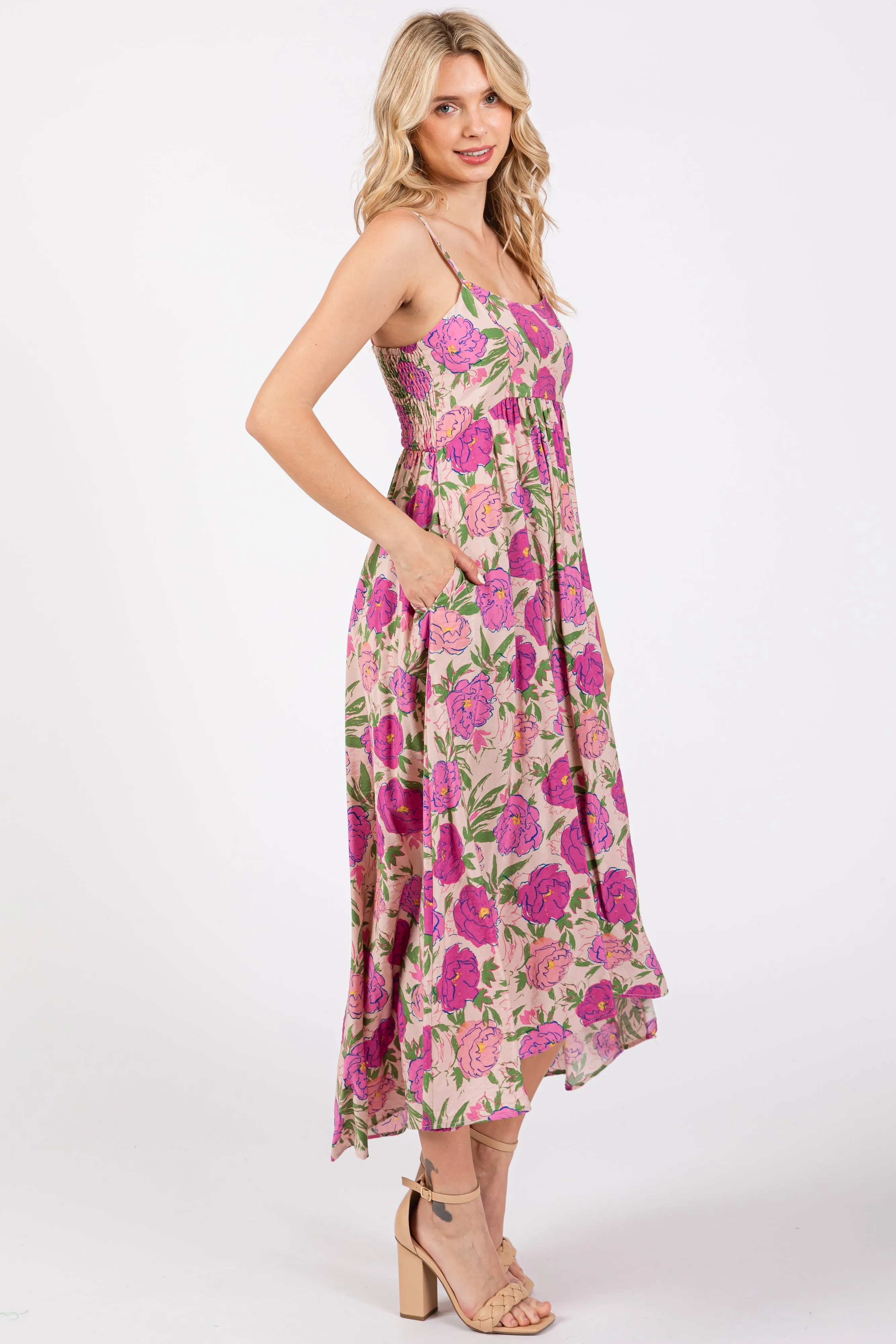 Pink Floral Hi-Lo Sleeveless Midi Dress sold by Pinkblush product image thumbnail 2