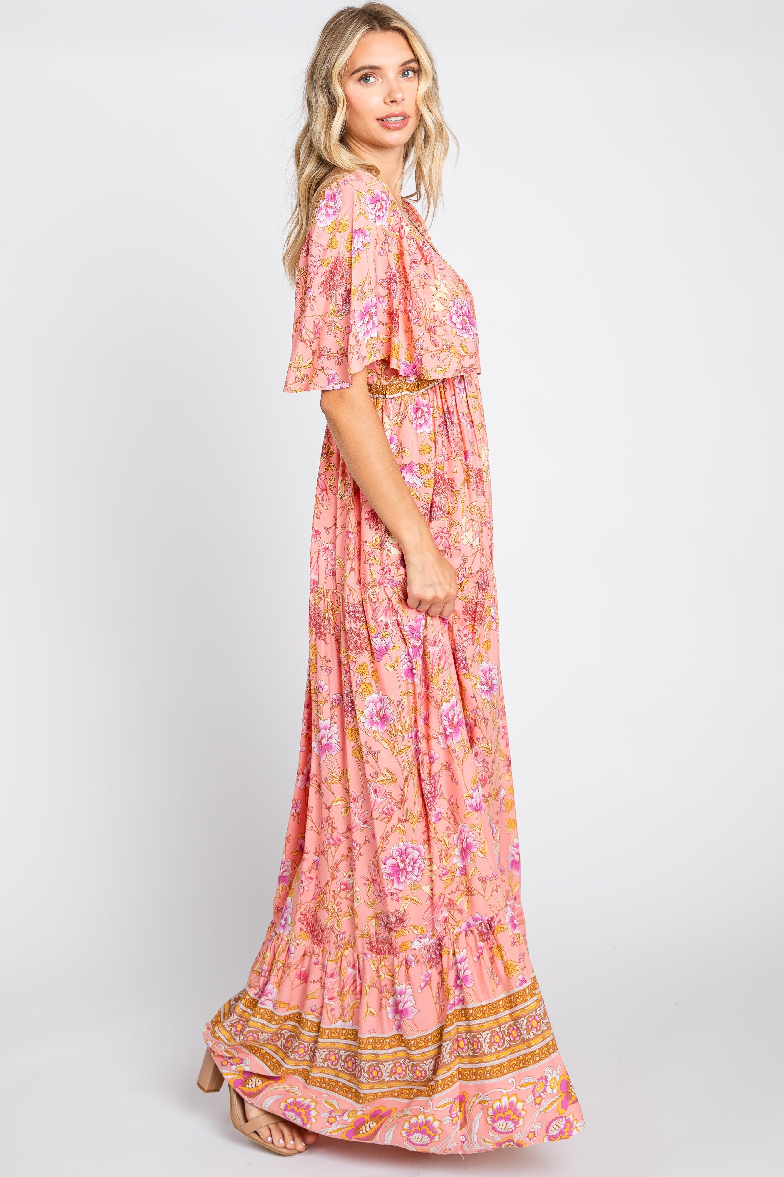 Pink Floral V-Neck Maxi Dress sold by Pinkblush product image thumbnail 2