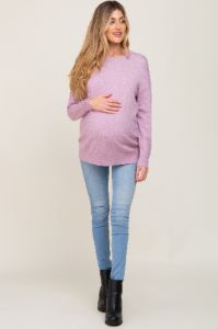 Lavender Knit Long Sleeve Maternity Top sold by Pinkblush