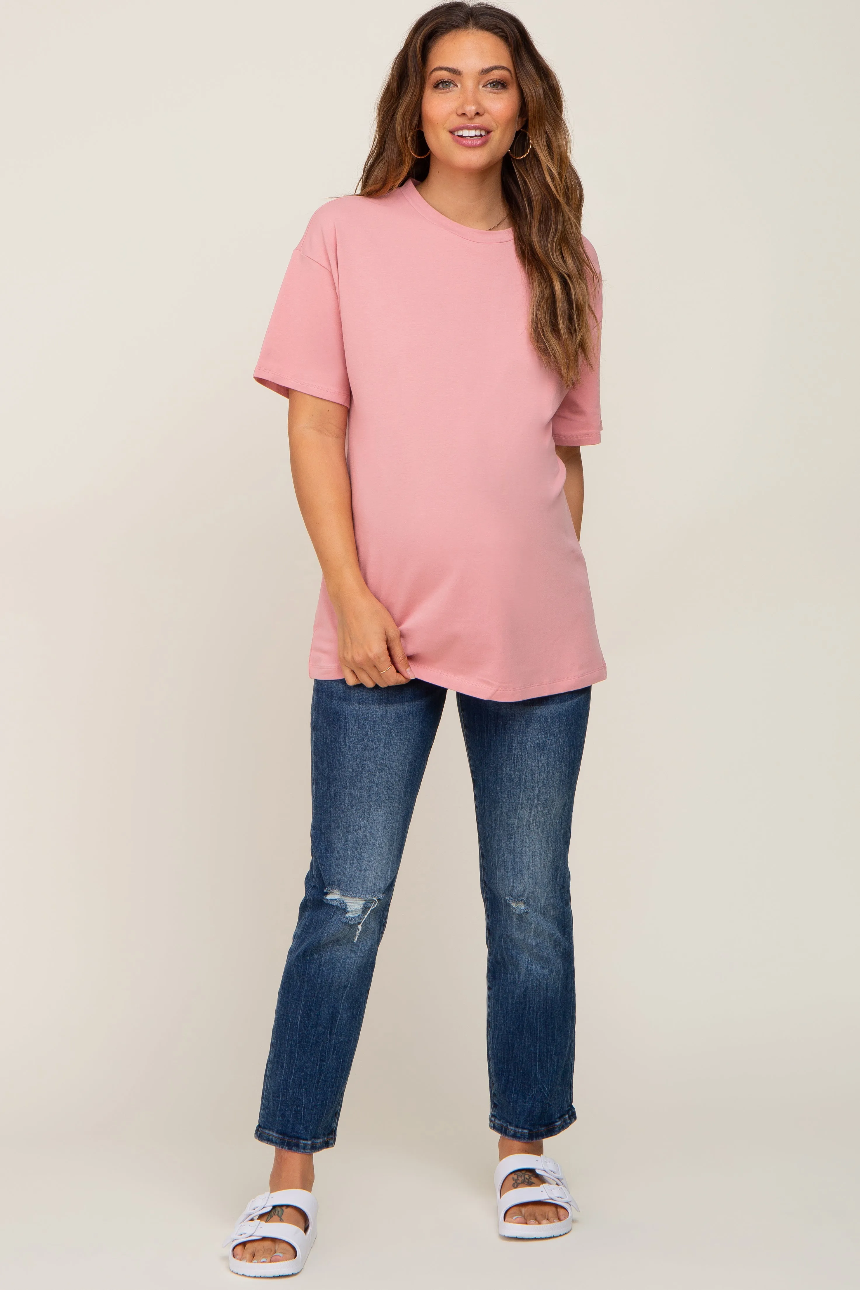 Pink Oversized Basic Maternity Tee sold by Pinkblush product image thumbnail 4