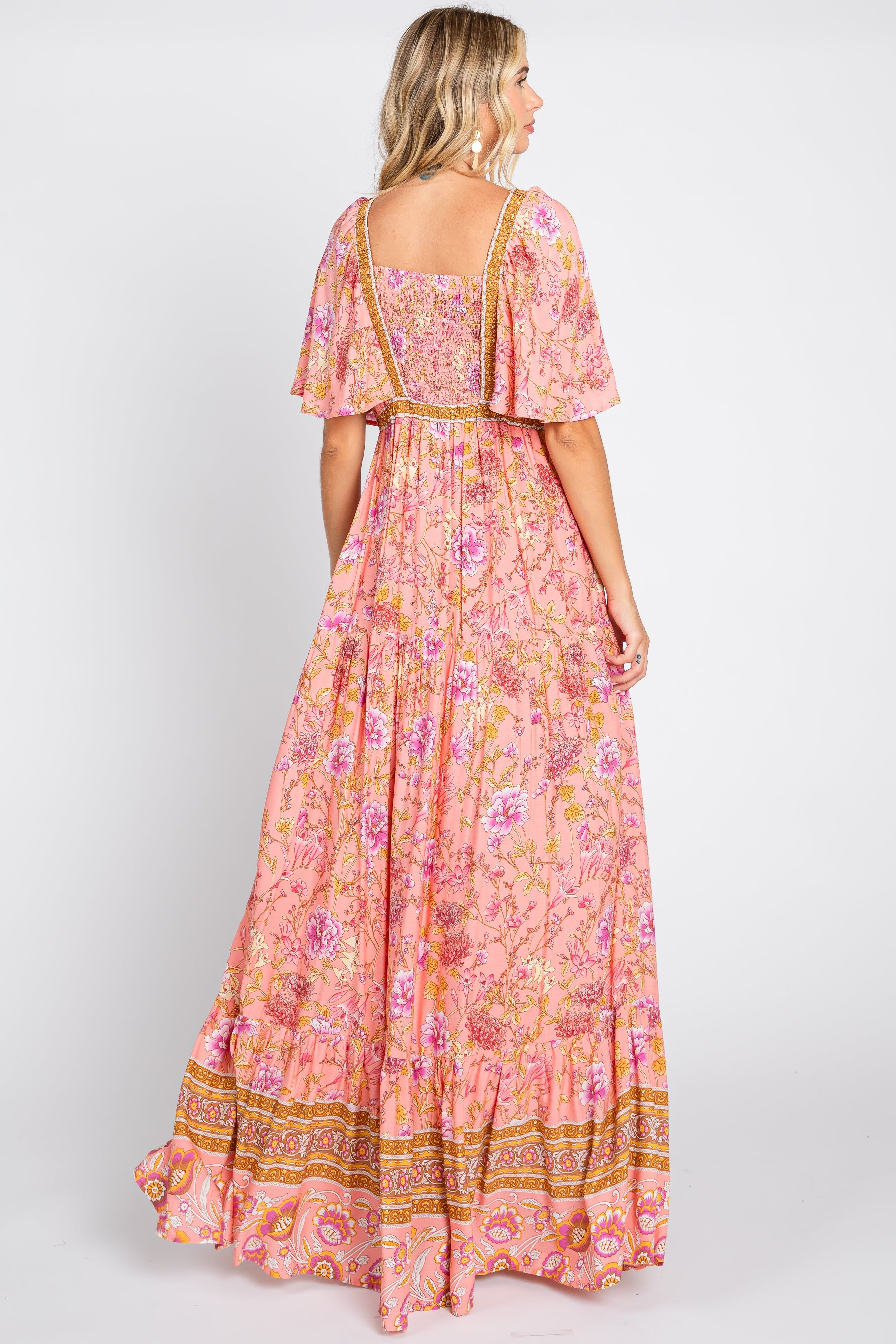Pink Floral V-Neck Maxi Dress sold by Pinkblush product image thumbnail 3