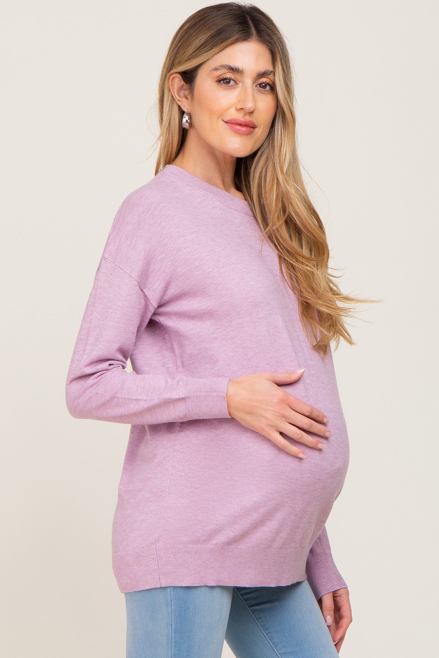Lavender Knit Long Sleeve Maternity Top sold by Pinkblush product image thumbnail 2