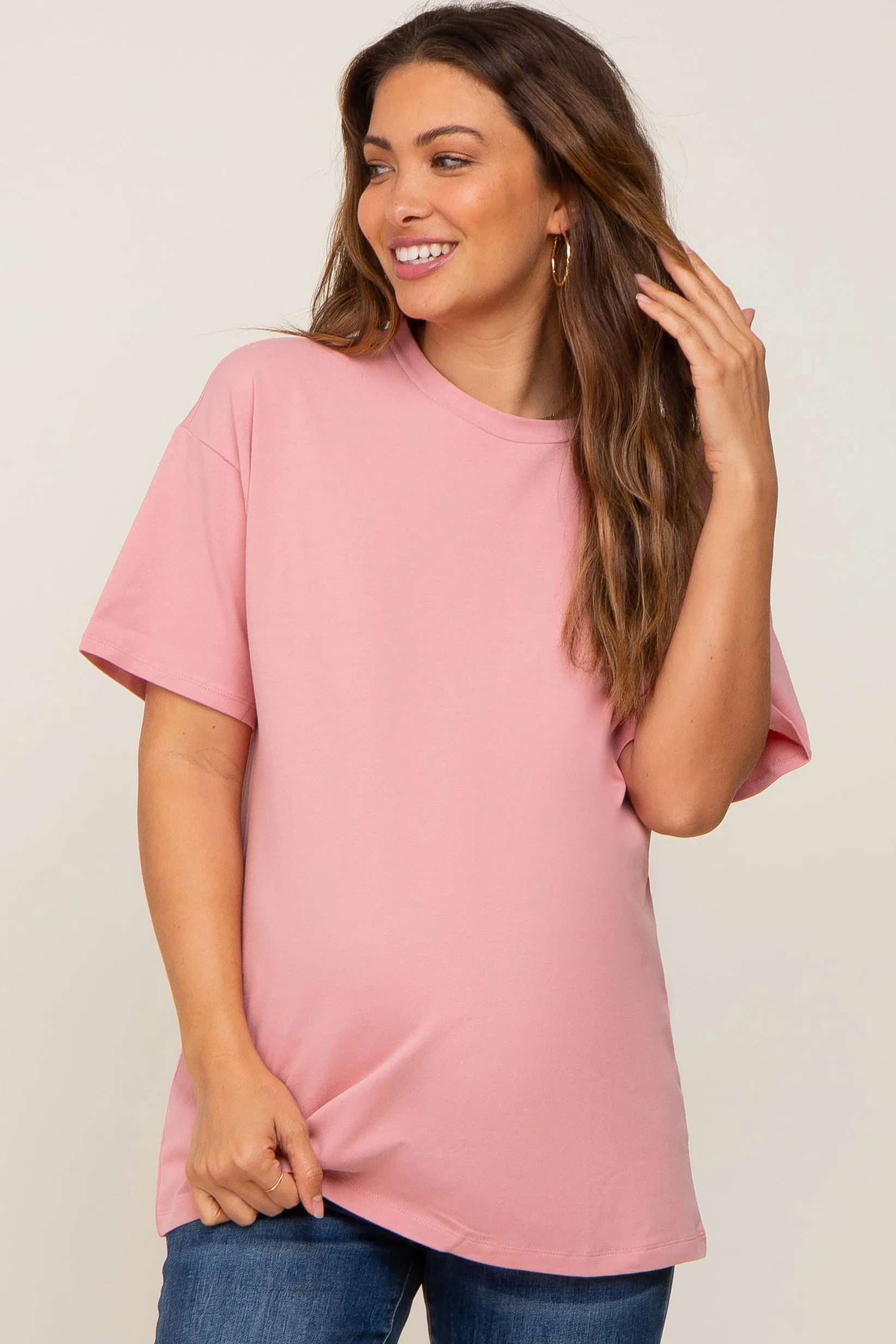 Pink Oversized Basic Maternity Tee sold by Pinkblush