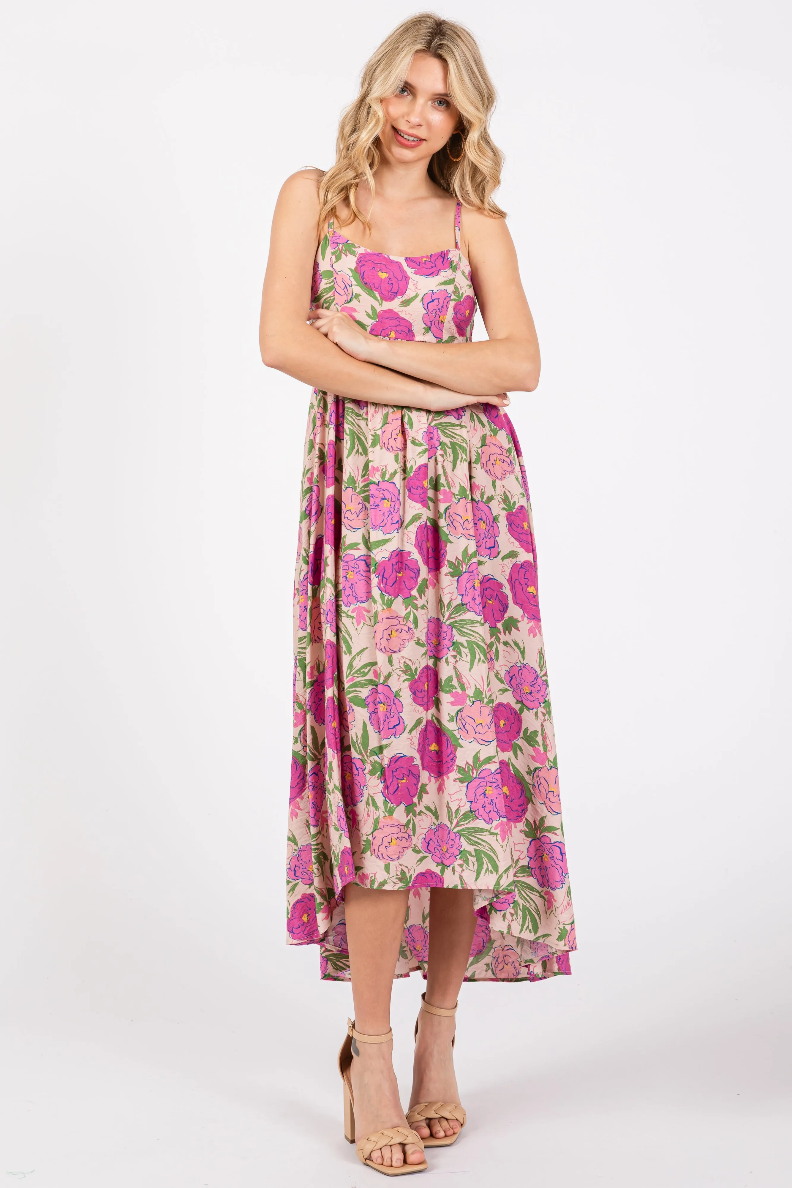Pink Floral Hi-Lo Sleeveless Midi Dress sold by Pinkblush product image thumbnail 4