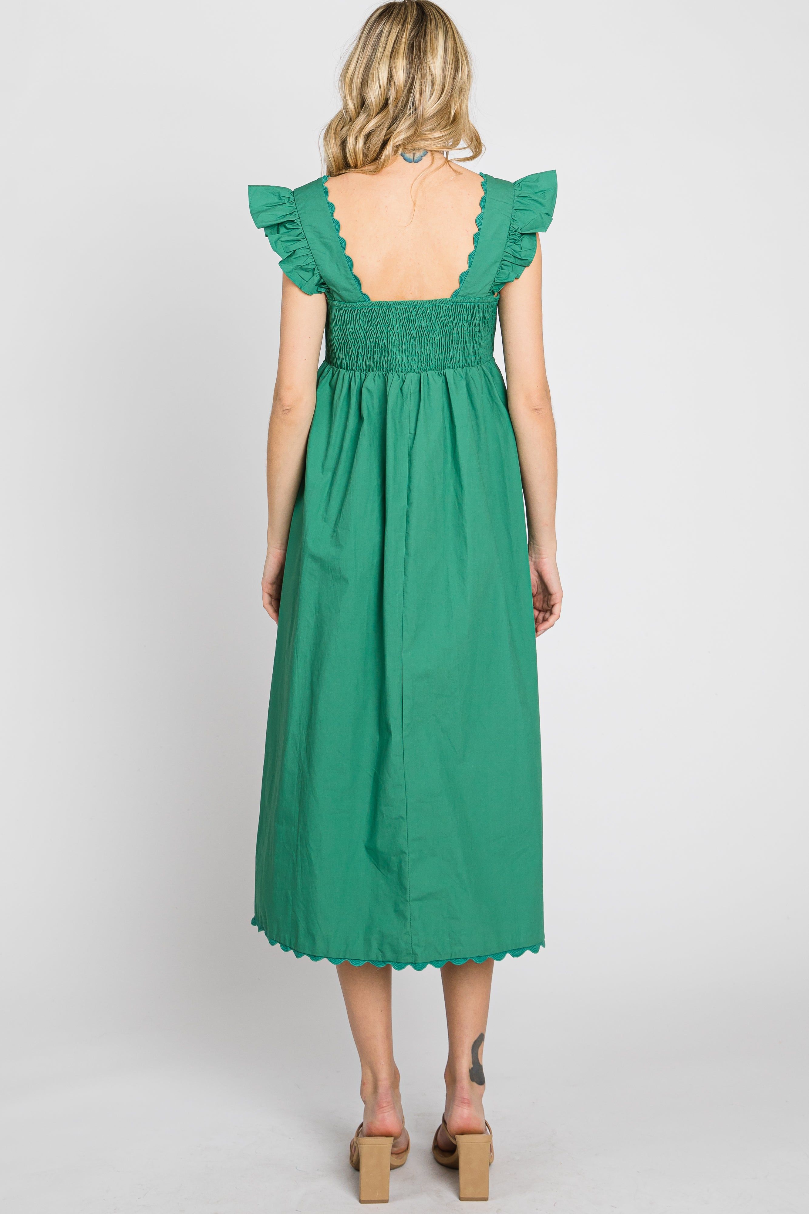 Emerald Green Scallop Flutter Sleeve Midi Dress sold by Pinkblush product image thumbnail 3