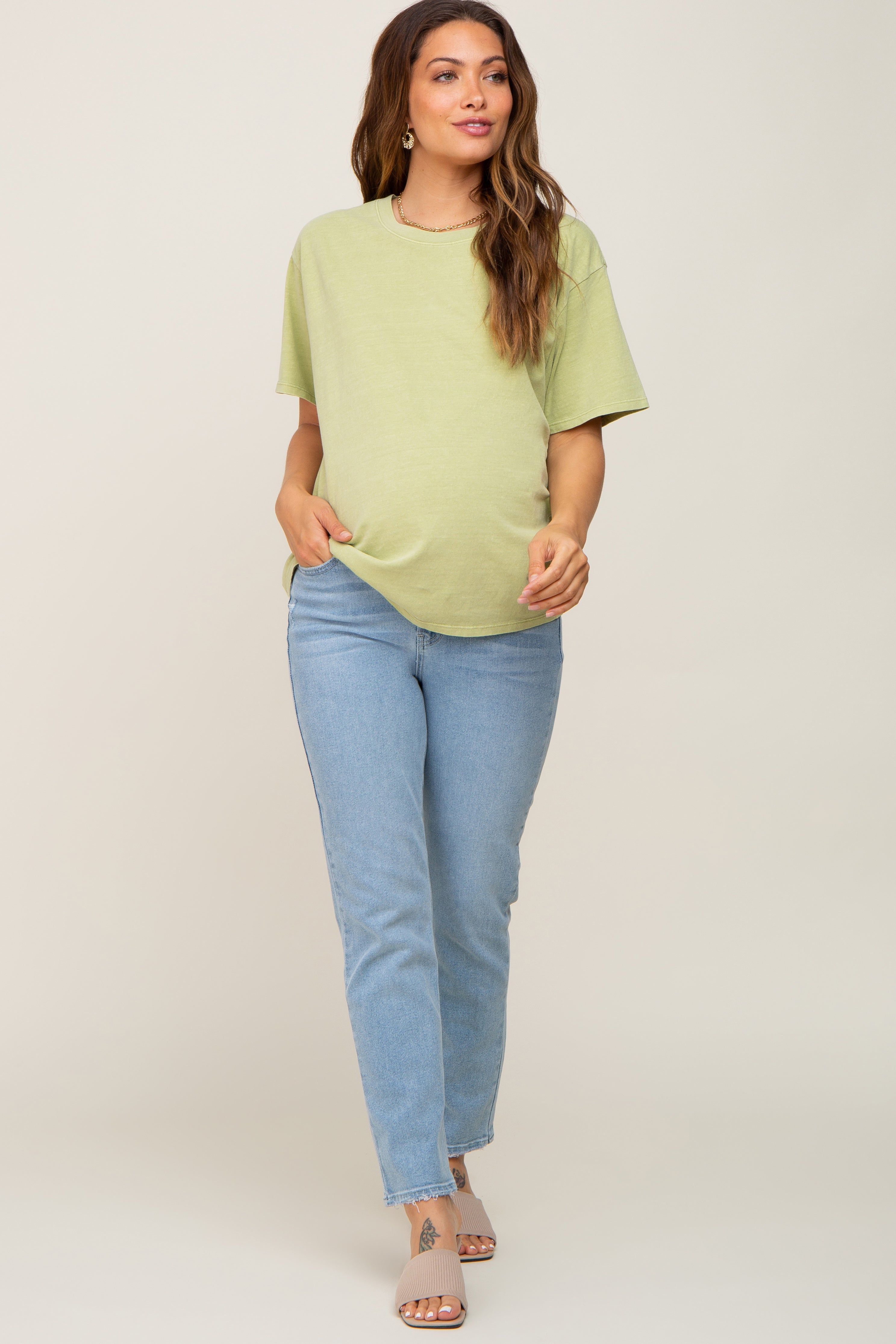 Light Wash Skinny Straight Cropped Maternity Jeans sold by Pinkblush product image thumbnail 5