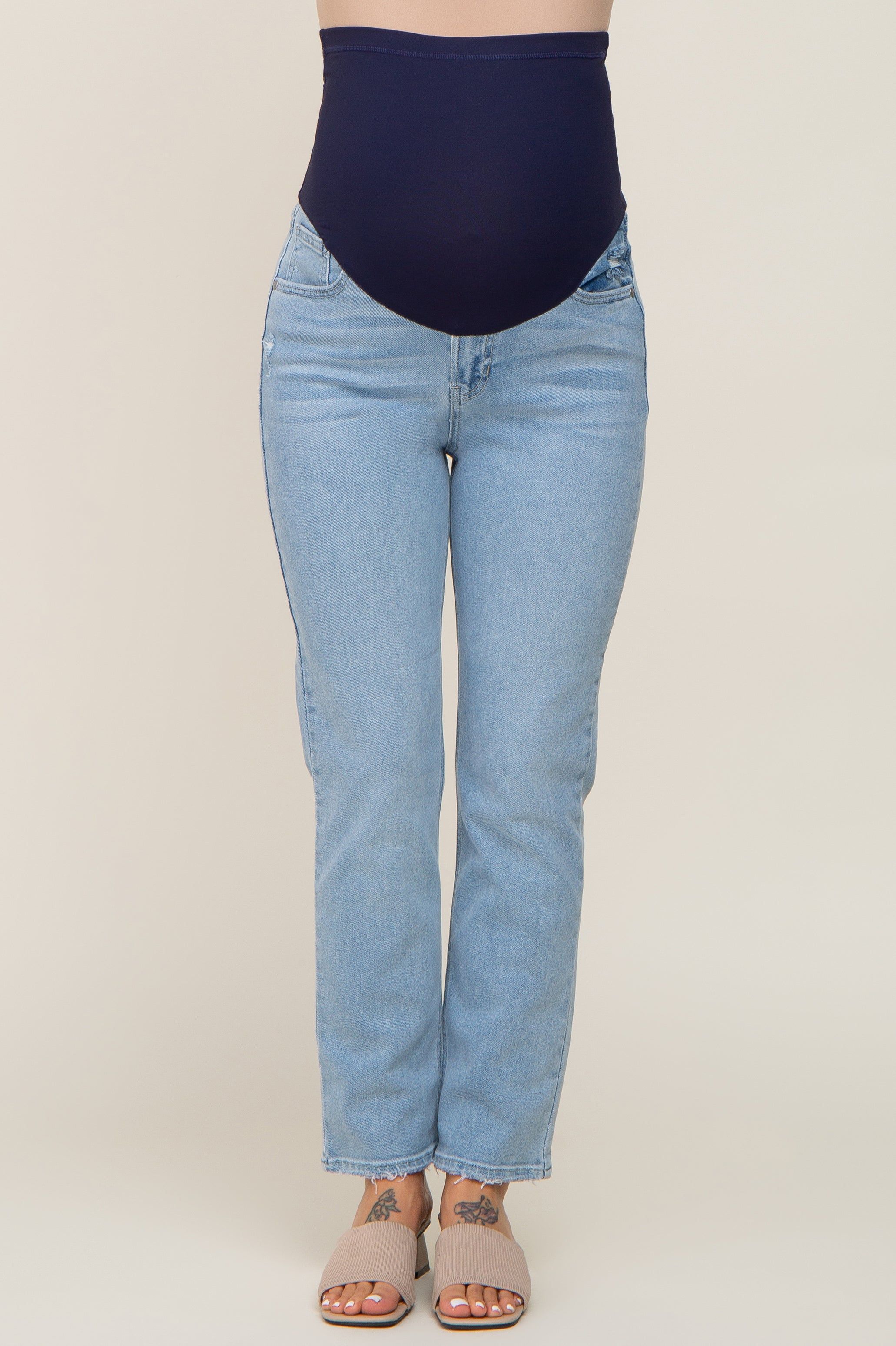 Light Wash Skinny Straight Cropped Maternity Jeans sold by Pinkblush product image thumbnail 2