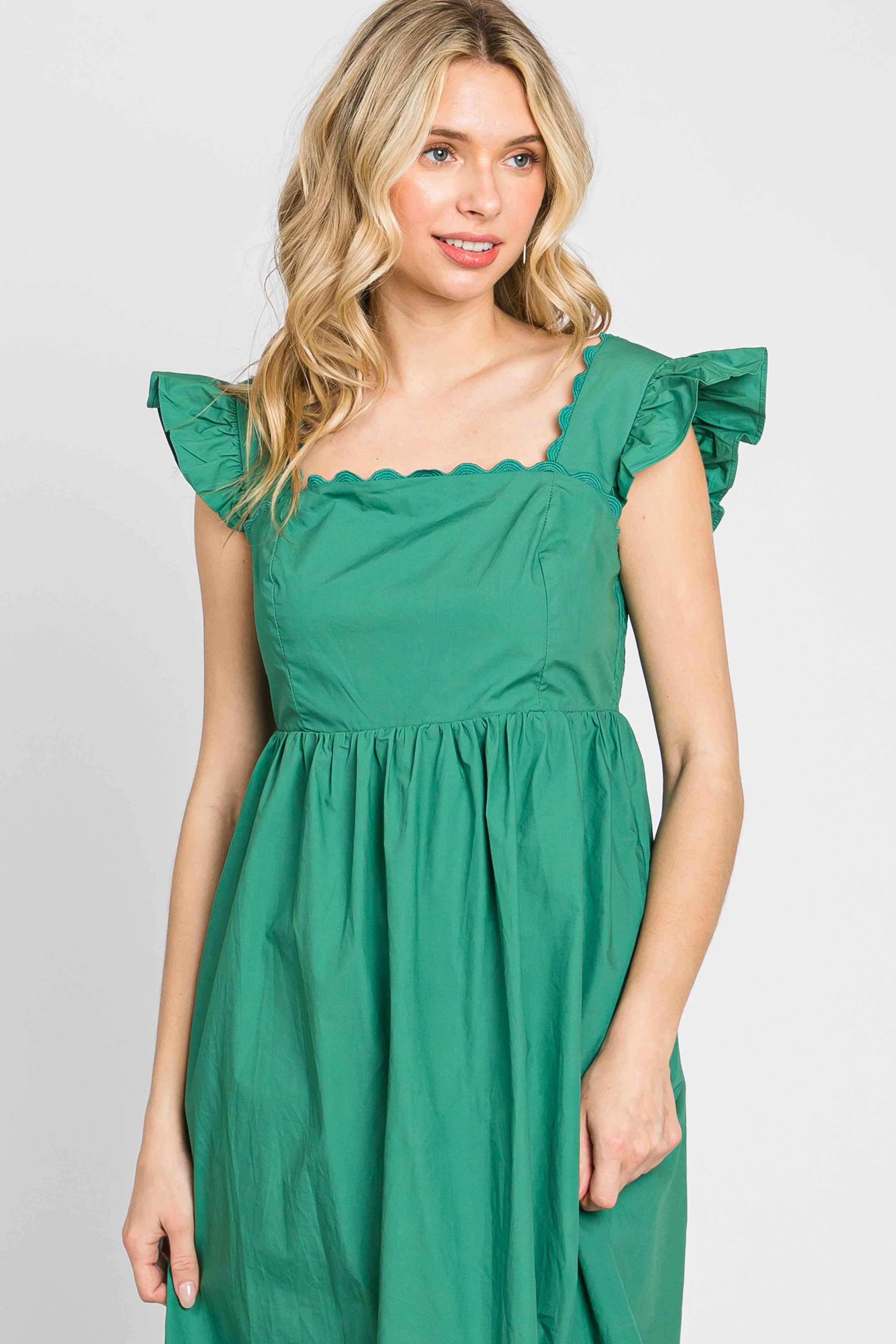 Emerald Green Scallop Flutter Sleeve Midi Dress sold by Pinkblush product image thumbnail 4