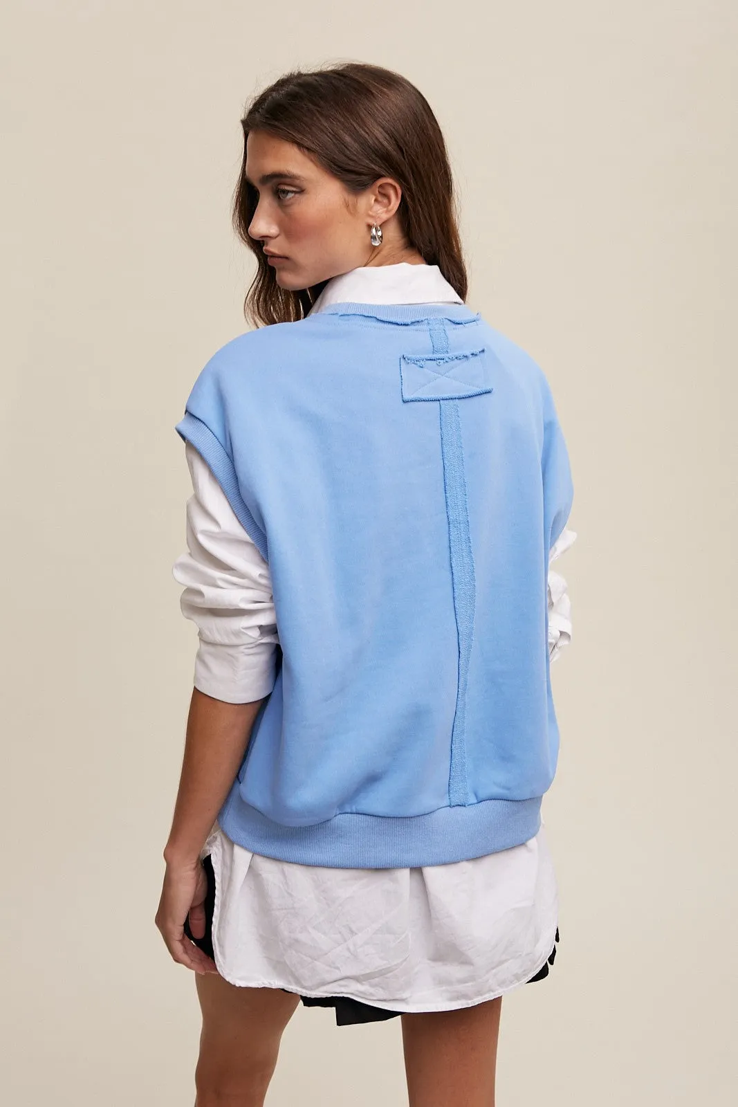 Light Blue Terry Raw Trim Top sold by Pinkblush product image thumbnail 4