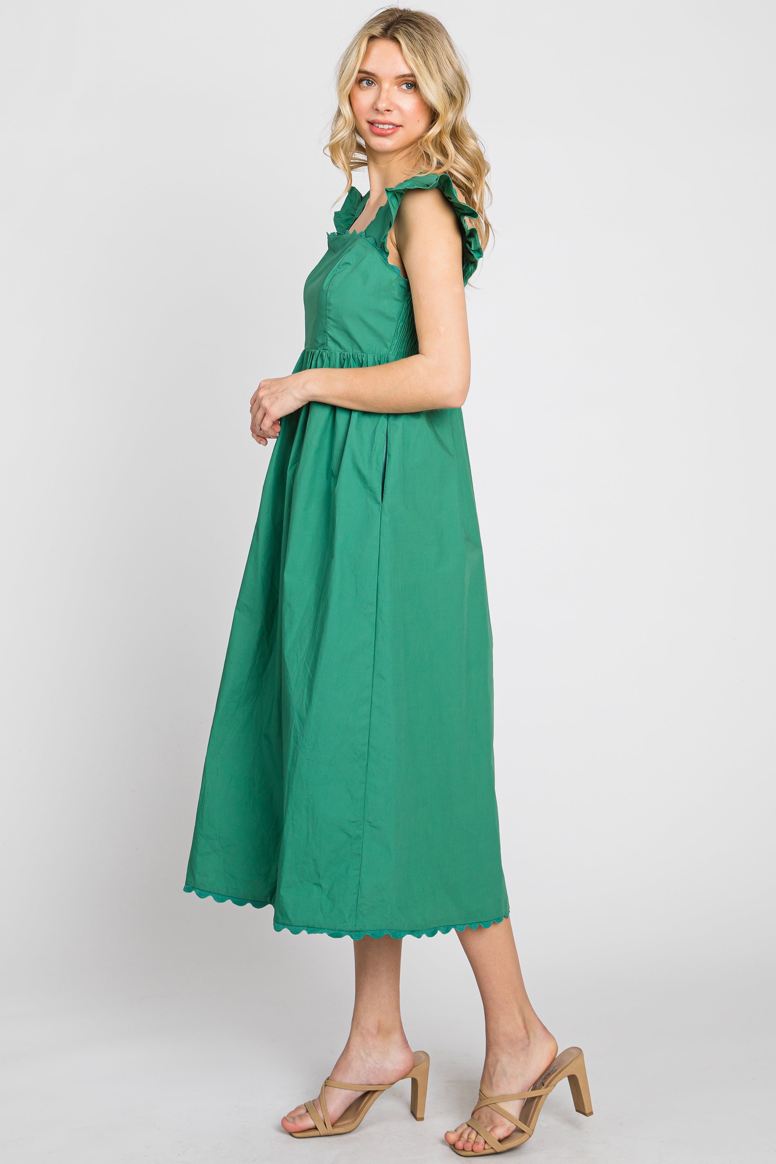 Emerald Green Scallop Flutter Sleeve Midi Dress sold by Pinkblush product image thumbnail 2