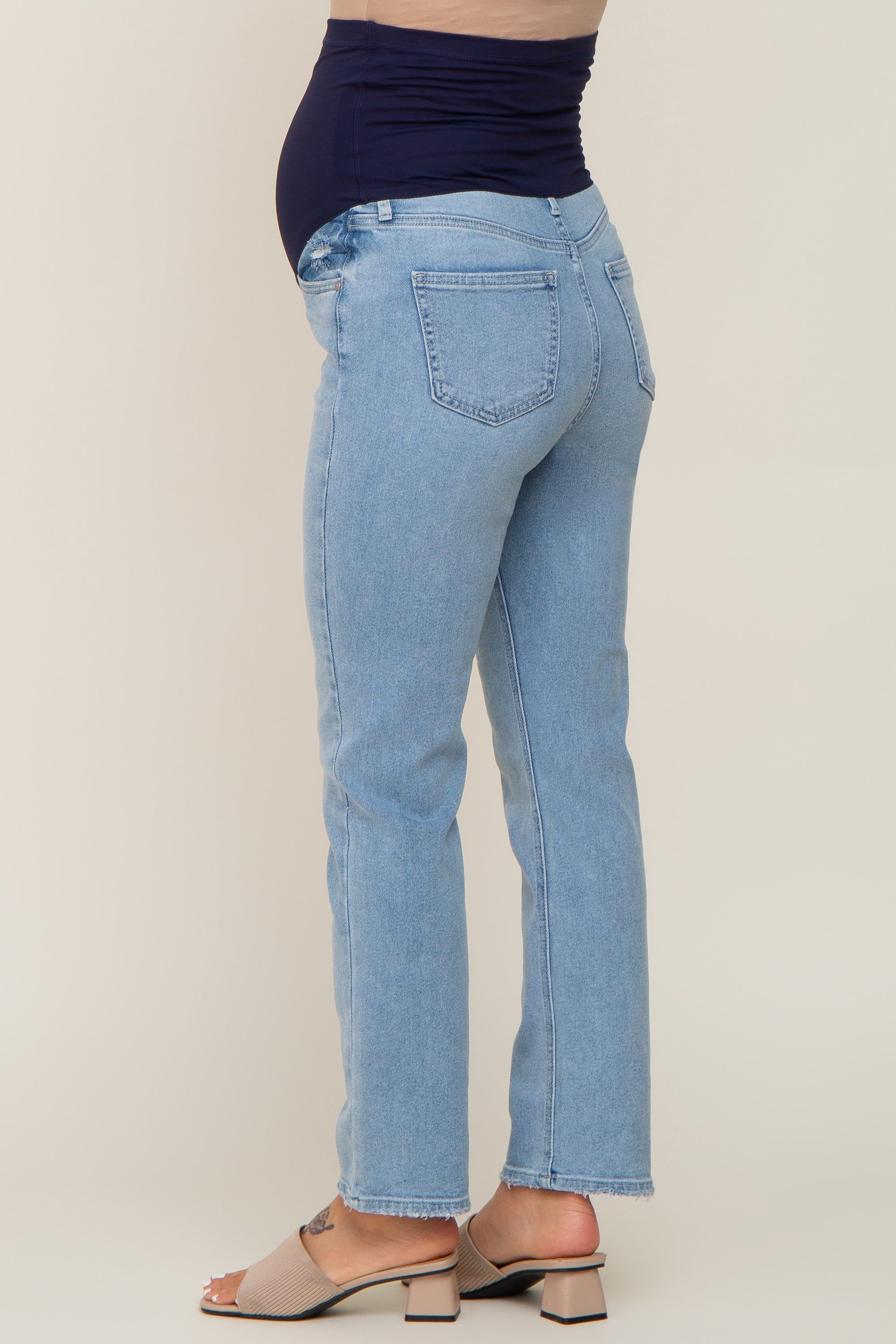 Light Wash Skinny Straight Cropped Maternity Jeans sold by Pinkblush product image thumbnail 4