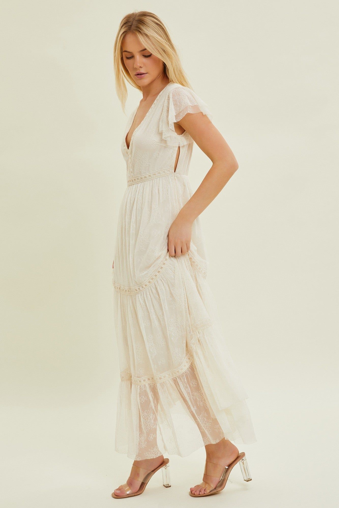 Ivory Maxi Dress W/ Embroidered Lace Trim sold by Pinkblush product image thumbnail 2