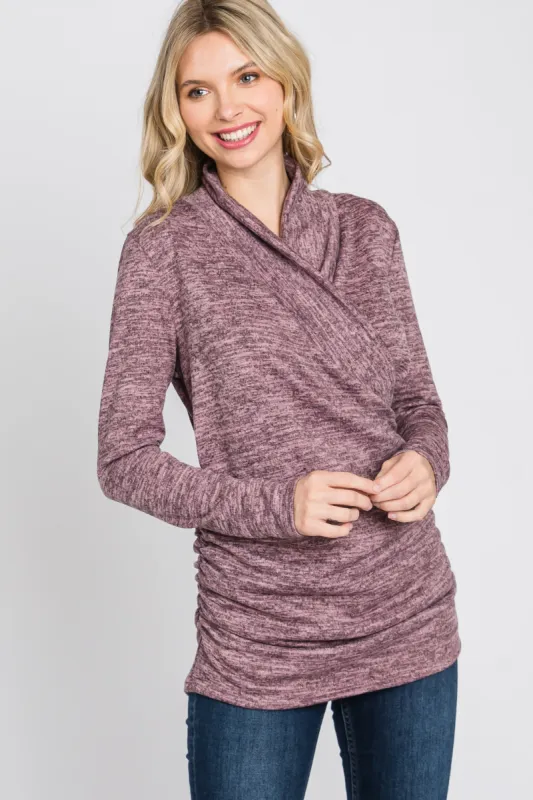 Mauve Soft Heathered Draped Wrap Nursing Top sold by Pinkblush