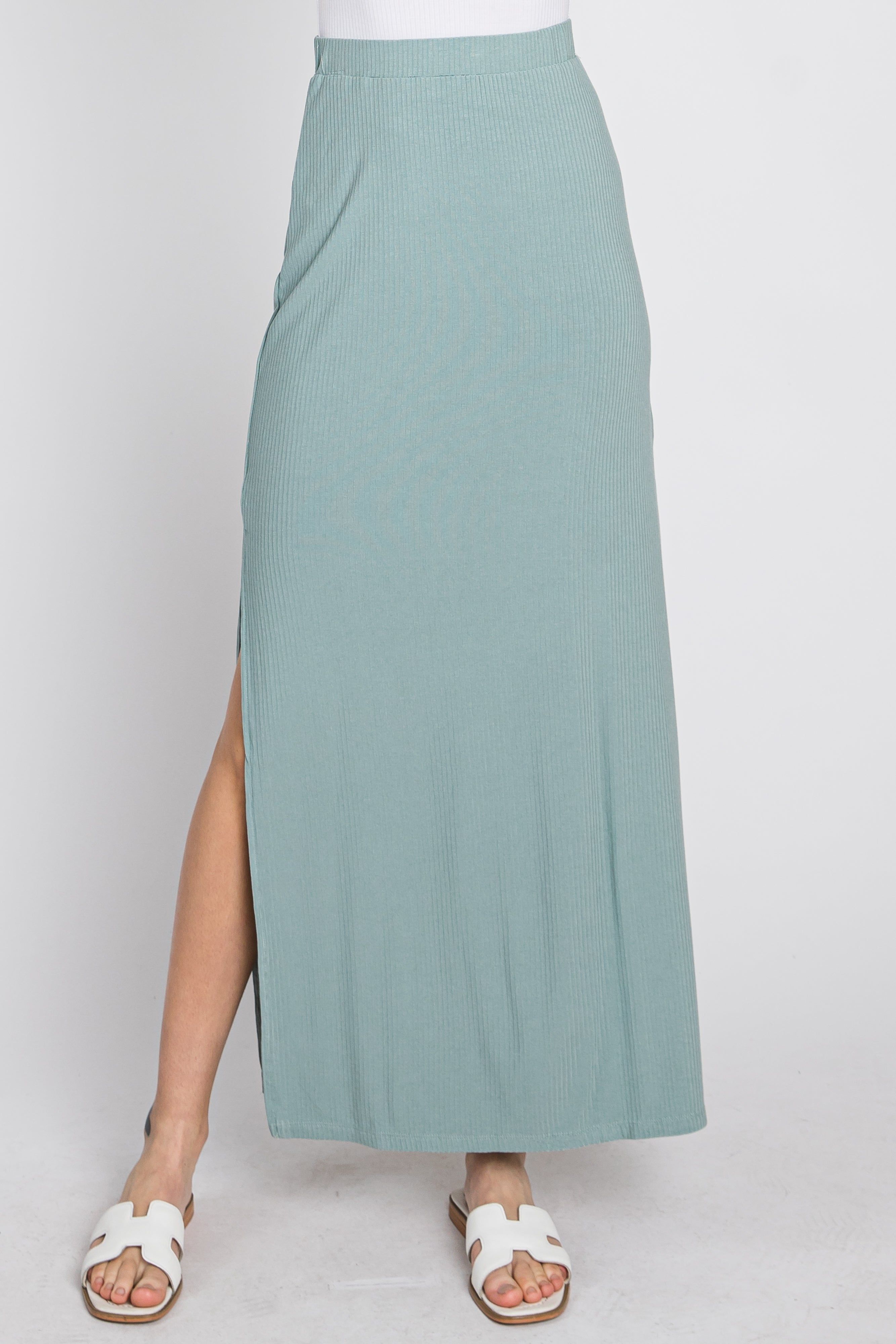 Mint Ribbed Side Slit Maxi Skirt sold by Pinkblush product image thumbnail 10