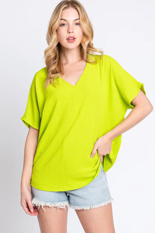 Lime Short Sleeve Blouse sold by Pinkblush