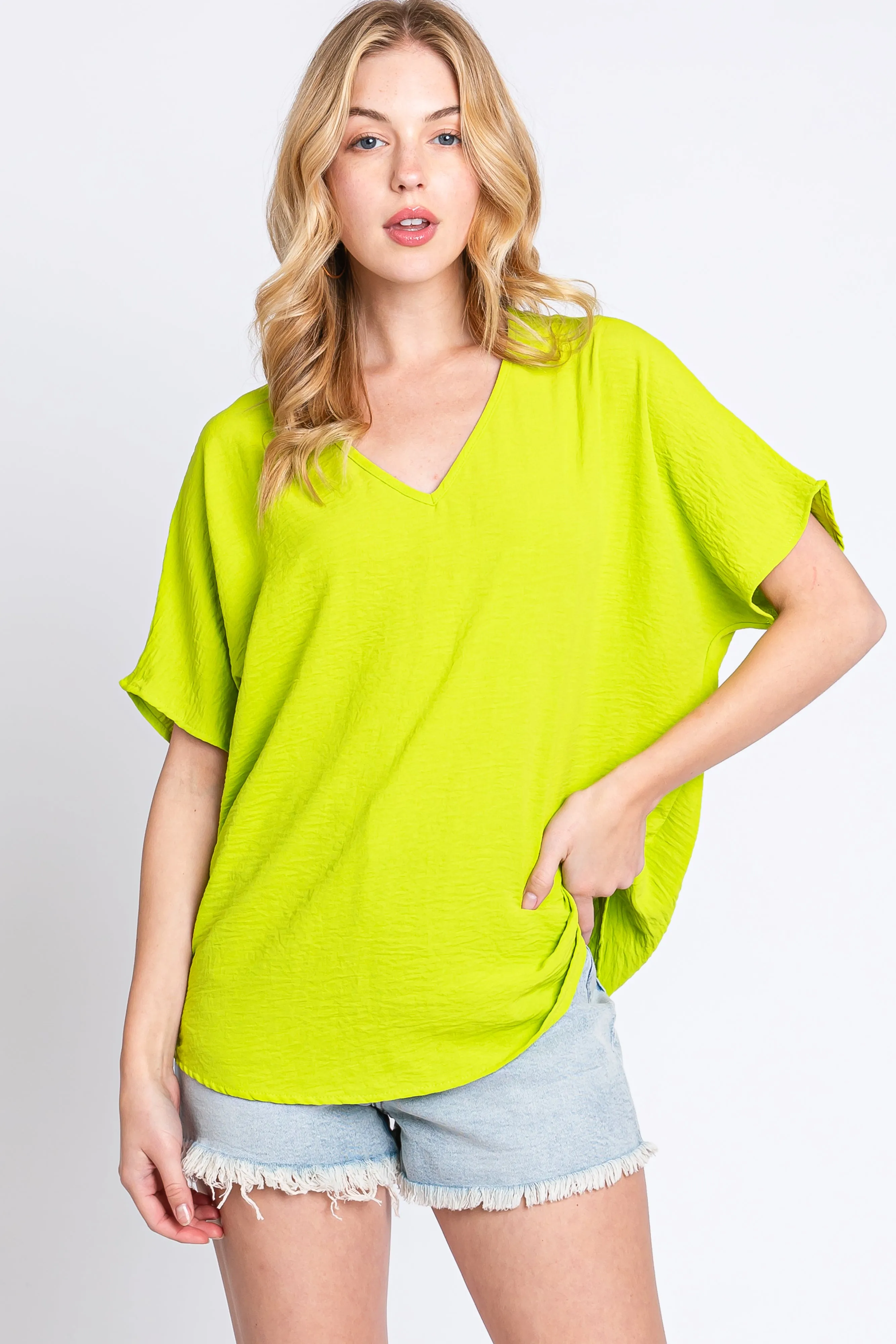 Lime Short Sleeve Blouse sold by Pinkblush