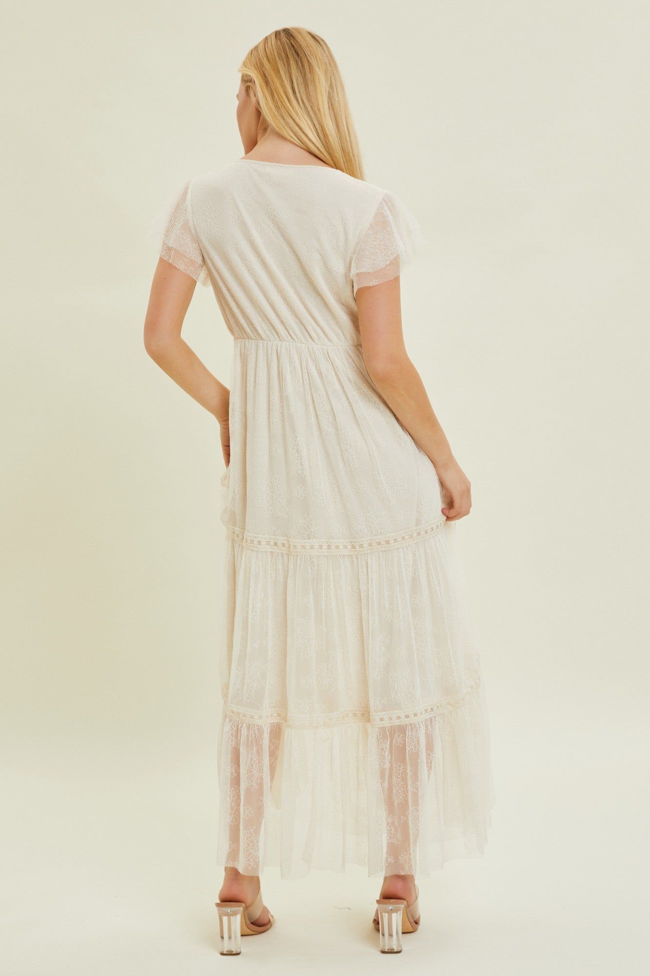 Ivory Maxi Dress W/ Embroidered Lace Trim sold by Pinkblush product image thumbnail 3