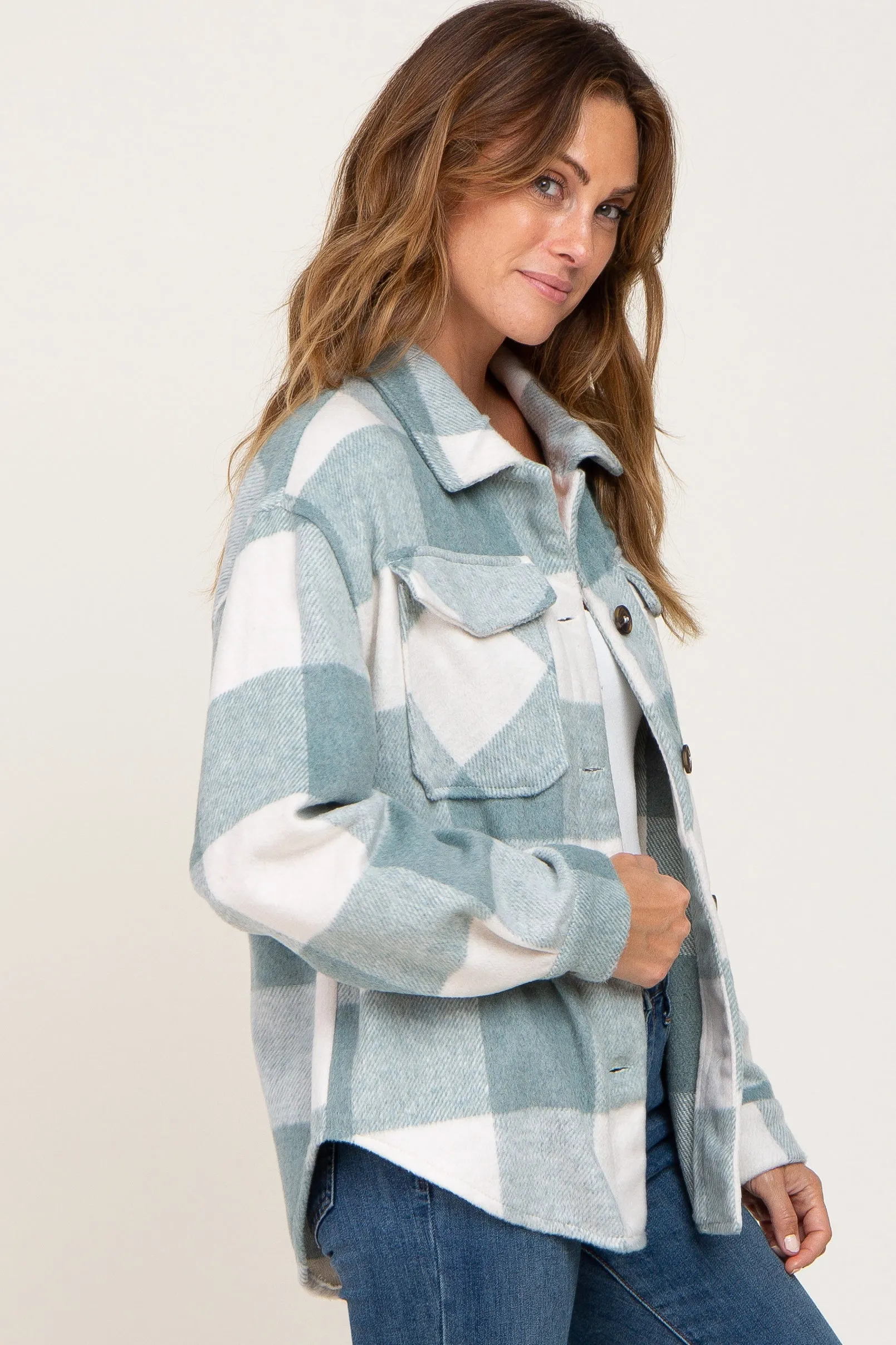 Green Plaid Knit Shirt Jacket sold by Pinkblush product image thumbnail 2