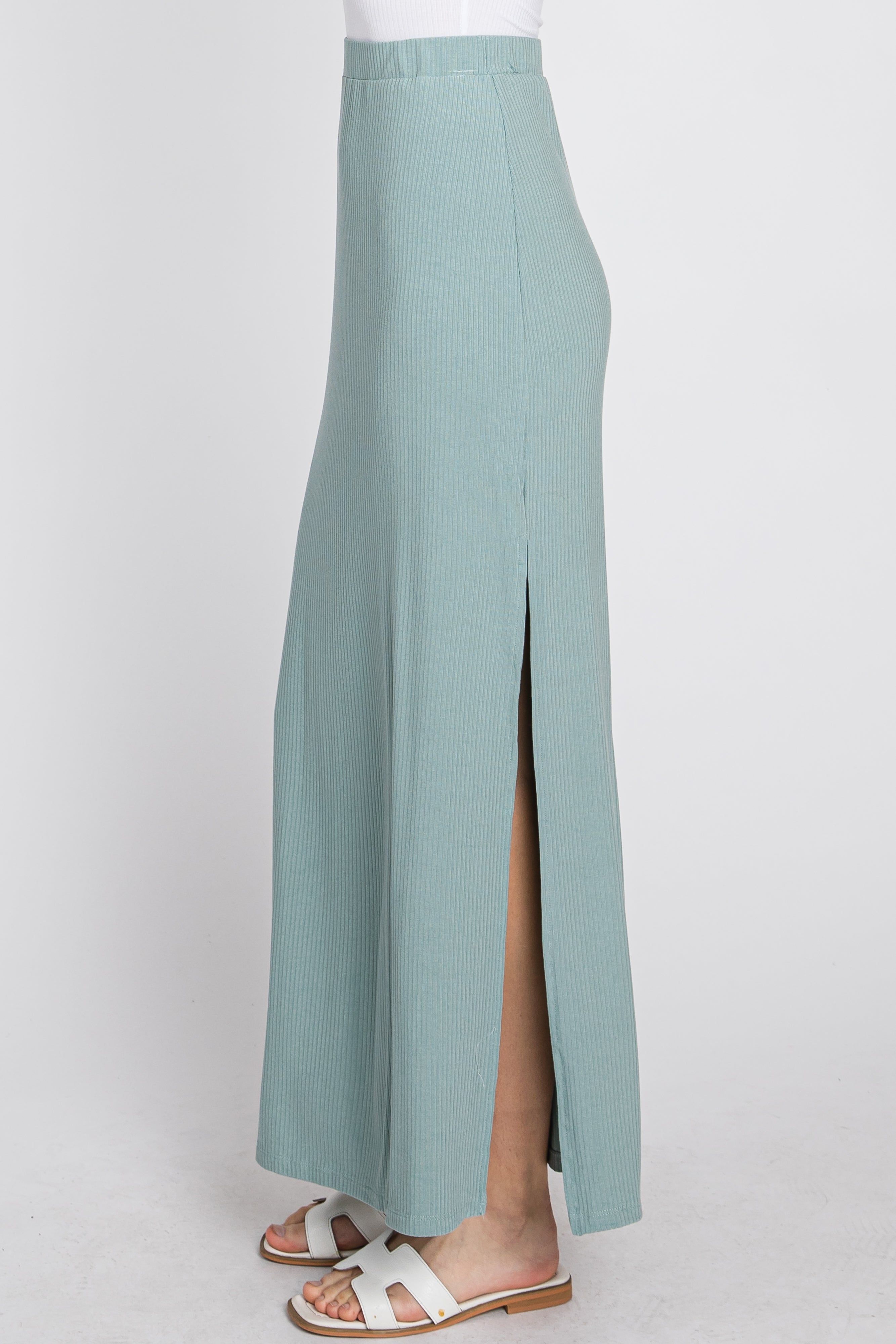 Mint Ribbed Side Slit Maxi Skirt sold by Pinkblush product image thumbnail 9