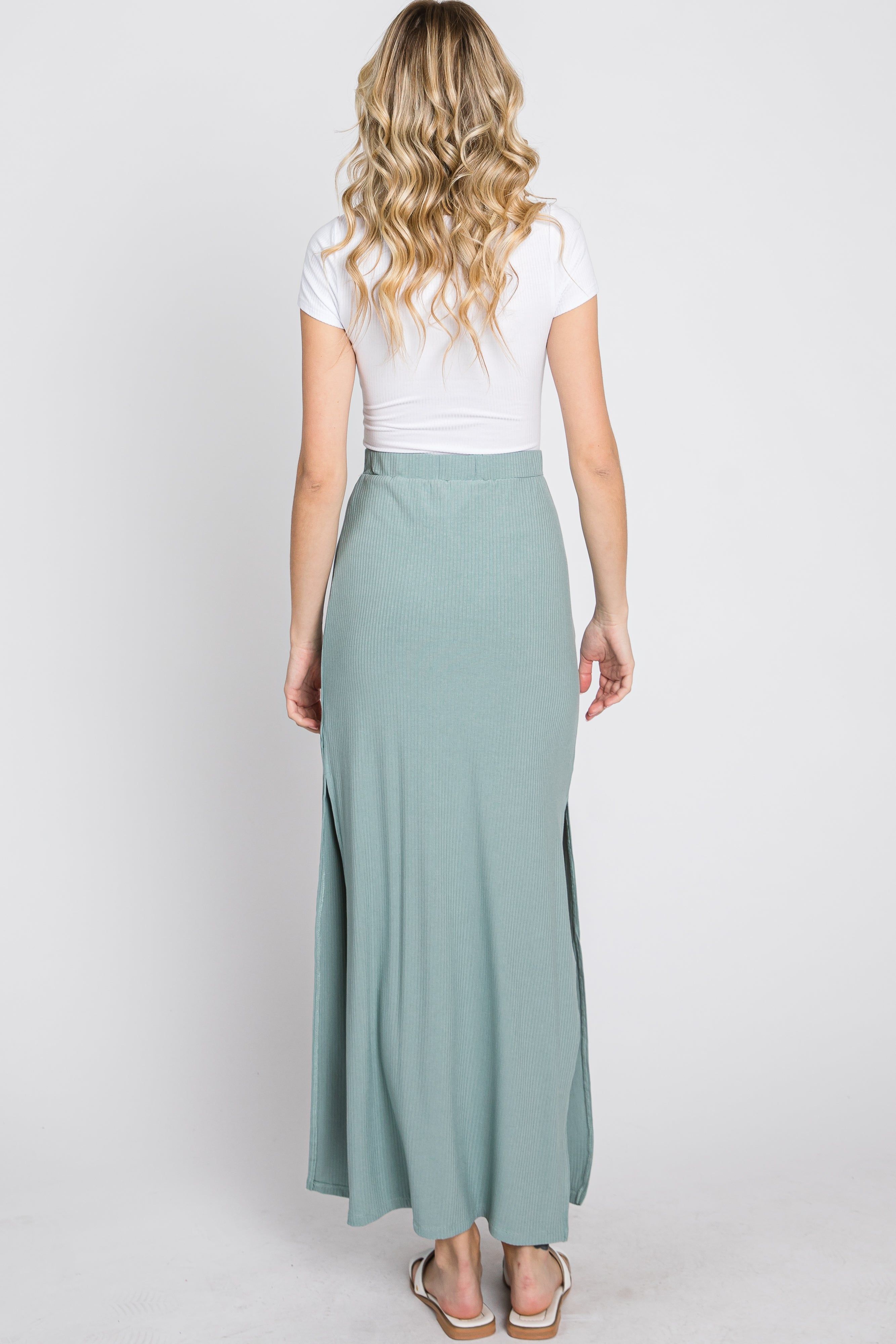 Mint Ribbed Side Slit Maxi Skirt sold by Pinkblush product image thumbnail 6