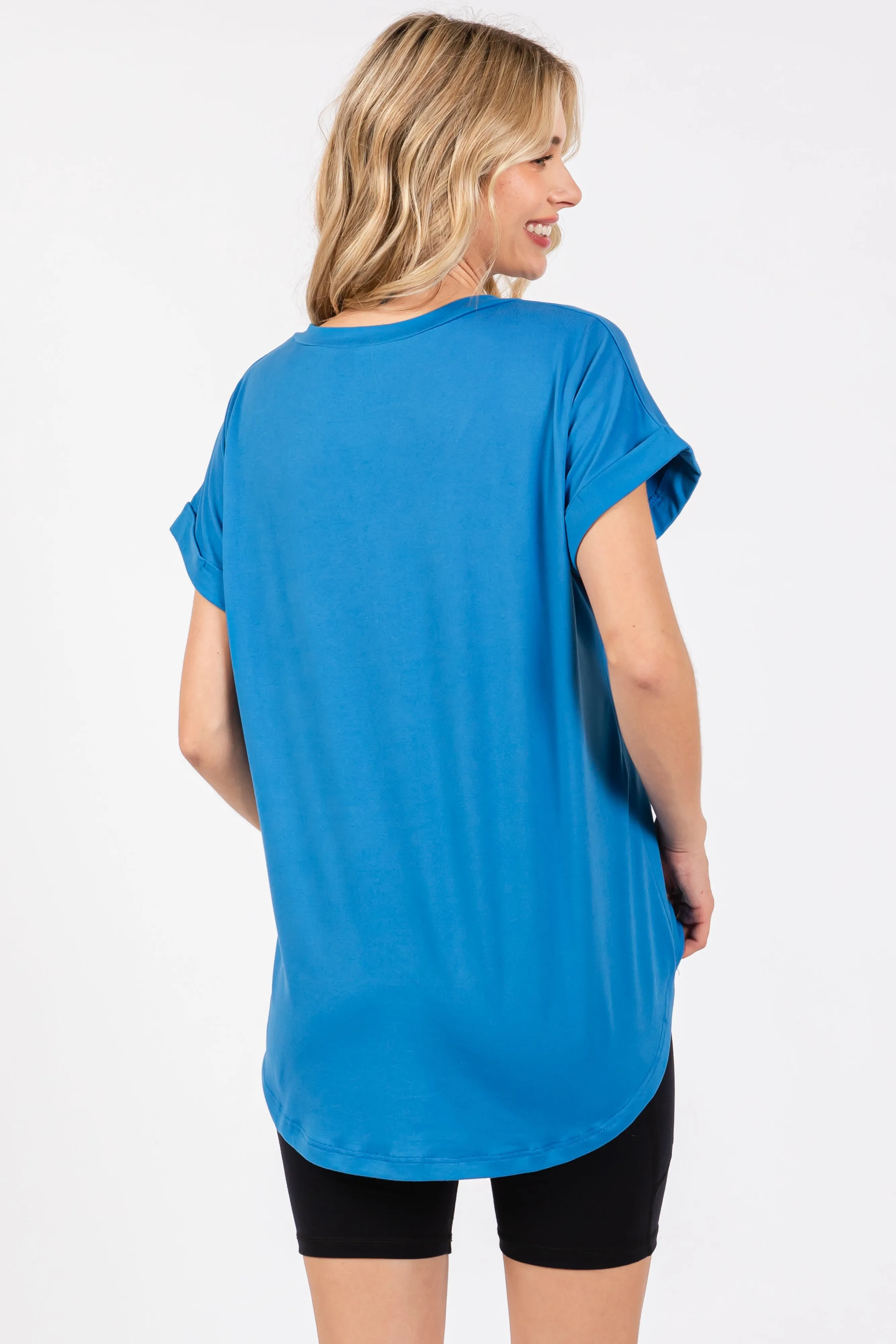 Royal Blue V-Neck Pocket Short Sleeve Shirt sold by Pinkblush product image thumbnail 3