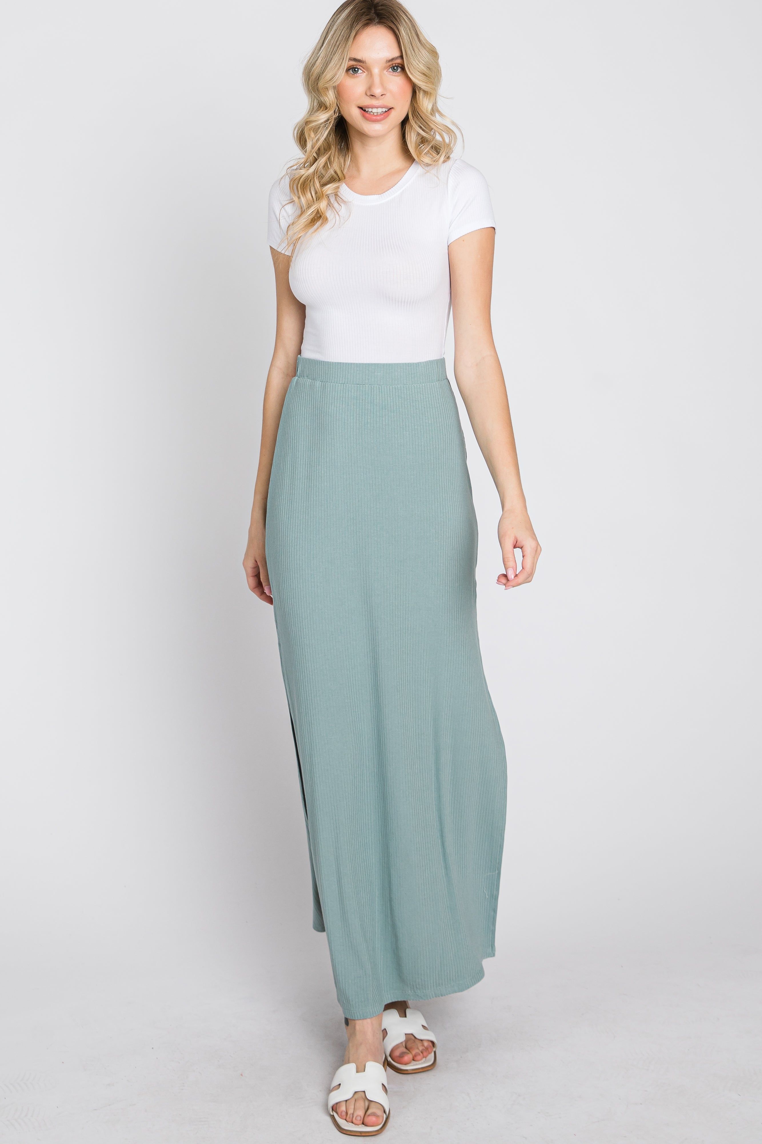Mint Ribbed Side Slit Maxi Skirt sold by Pinkblush product image thumbnail 3
