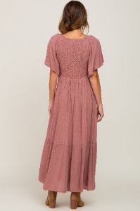 Mauve Flutter Sleeve Cinched Maxi Dress sold by Pinkblush
