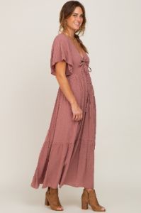 Mauve Flutter Sleeve Cinched Maxi Dress sold by Pinkblush