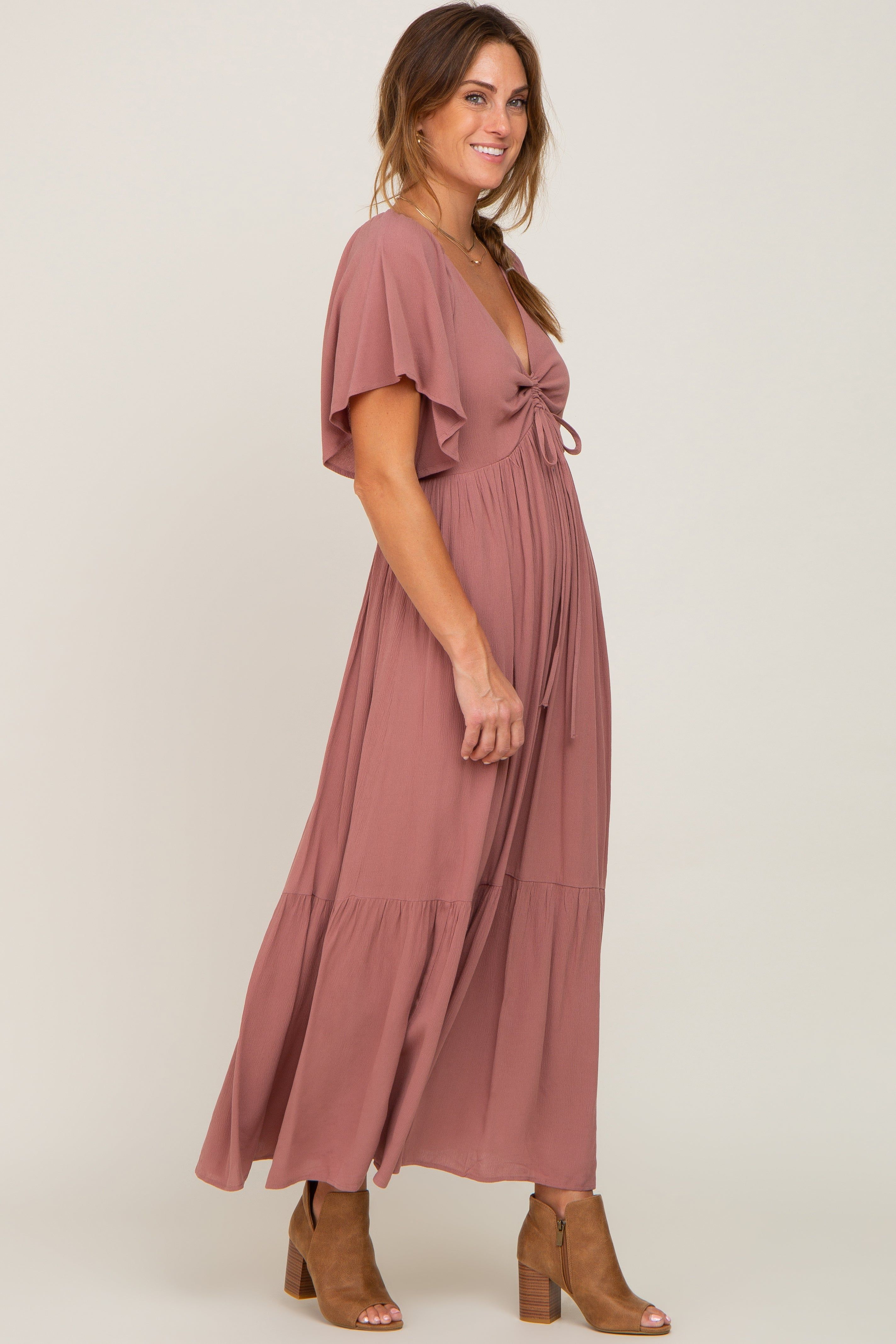 Mauve Flutter Sleeve Cinched Maxi Dress sold by Pinkblush product image thumbnail 2