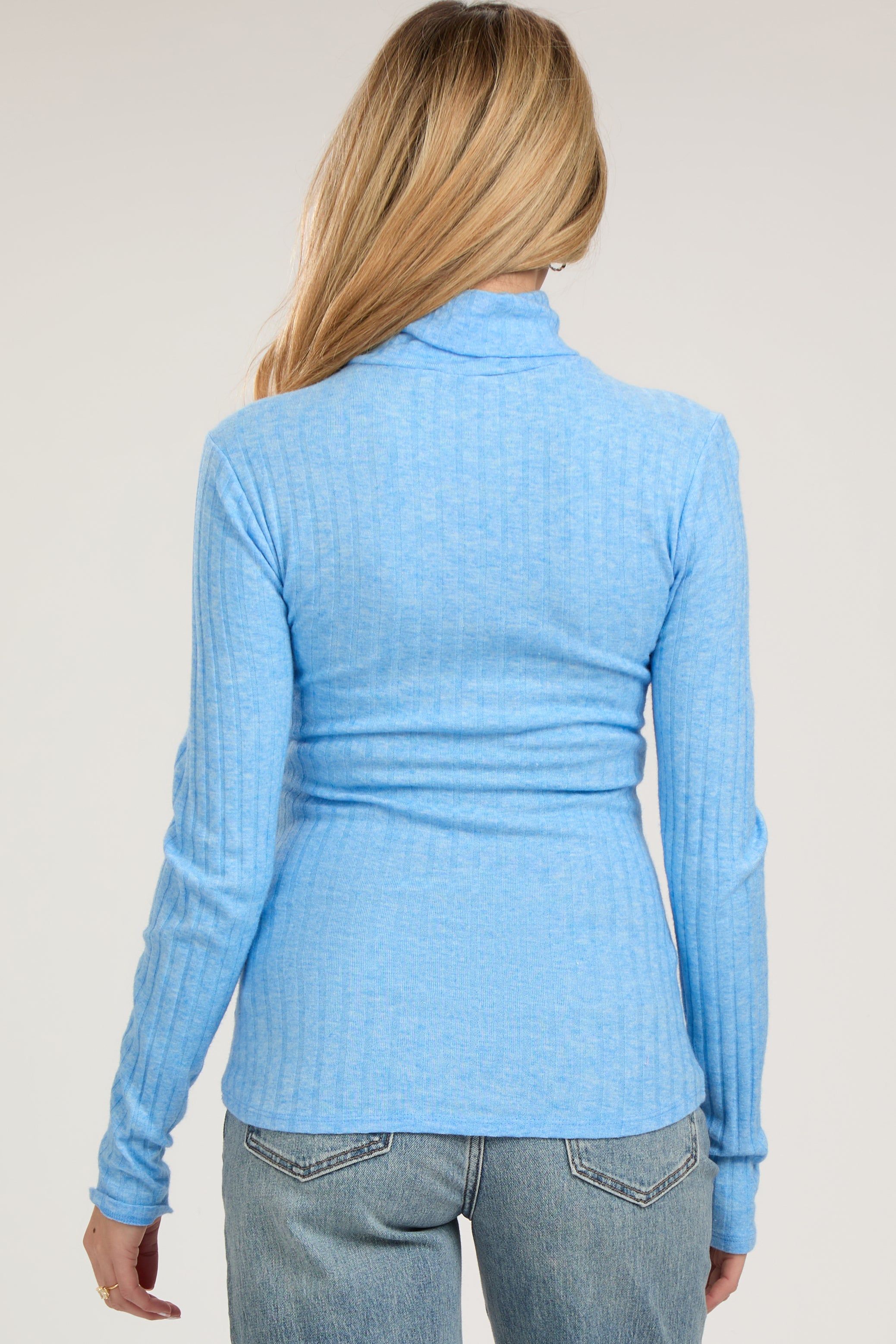 Light Blue Ribbed Long Sleeve Maternity Turtle Neck Top sold by Pinkblush product image thumbnail 3
