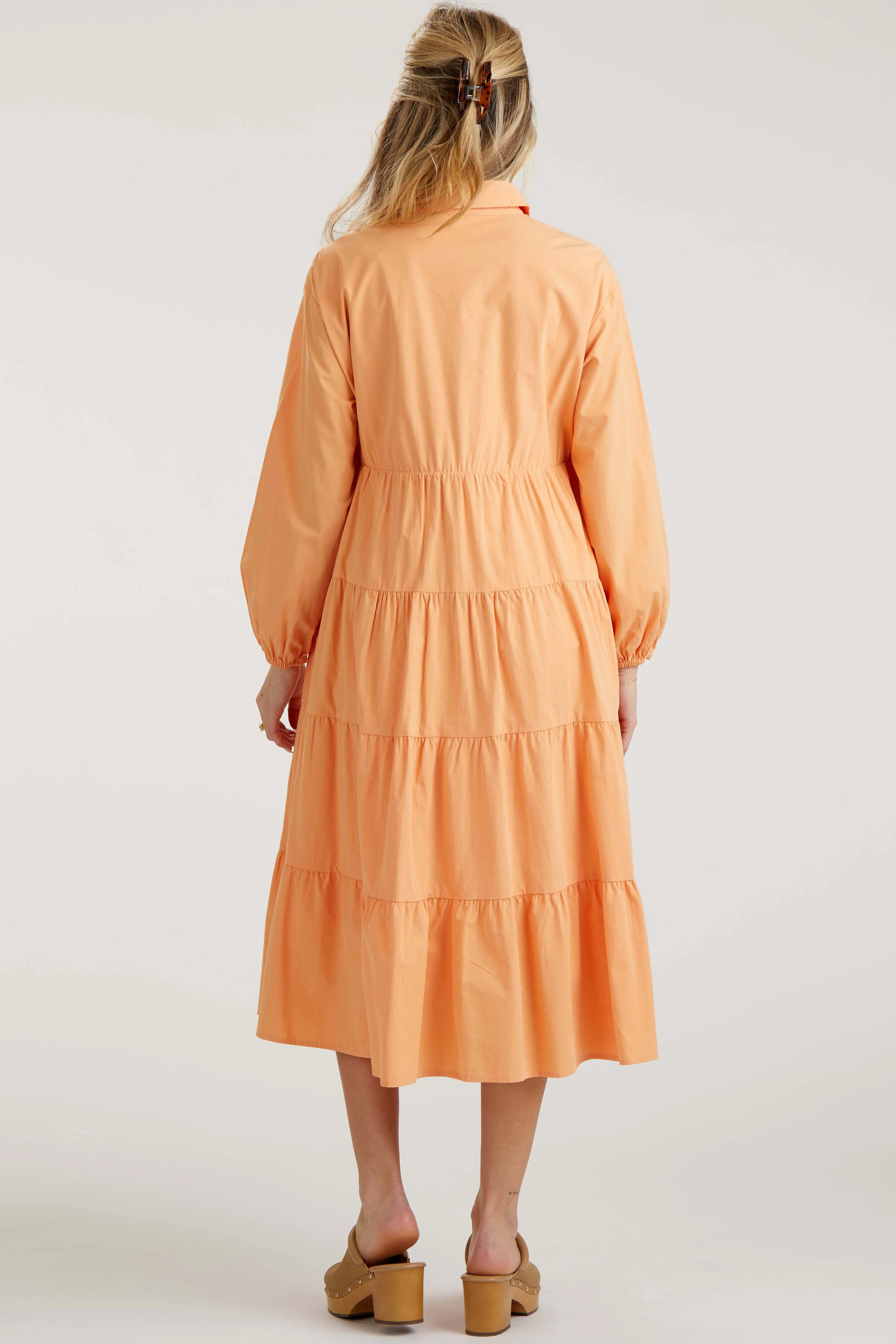 Peach Tiered Collared Maternity Midi Dress sold by Pinkblush product image thumbnail 3