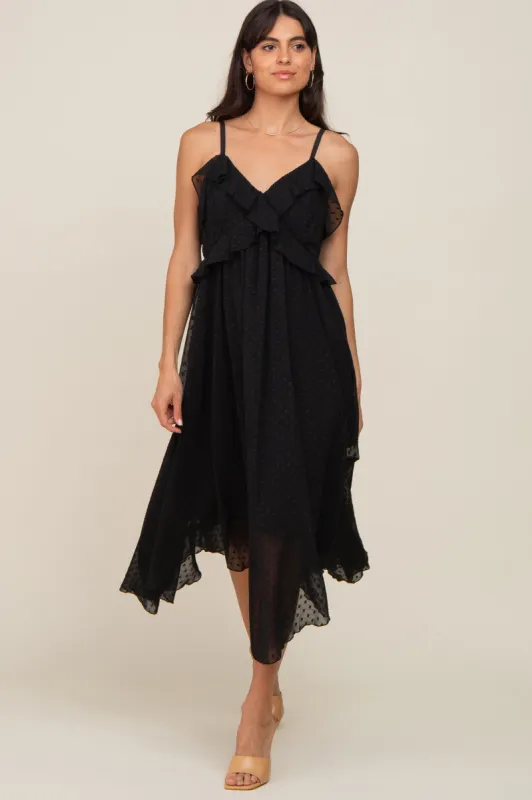 Black Swiss Dot Handkerchief Midi Dress sold by Pinkblush
