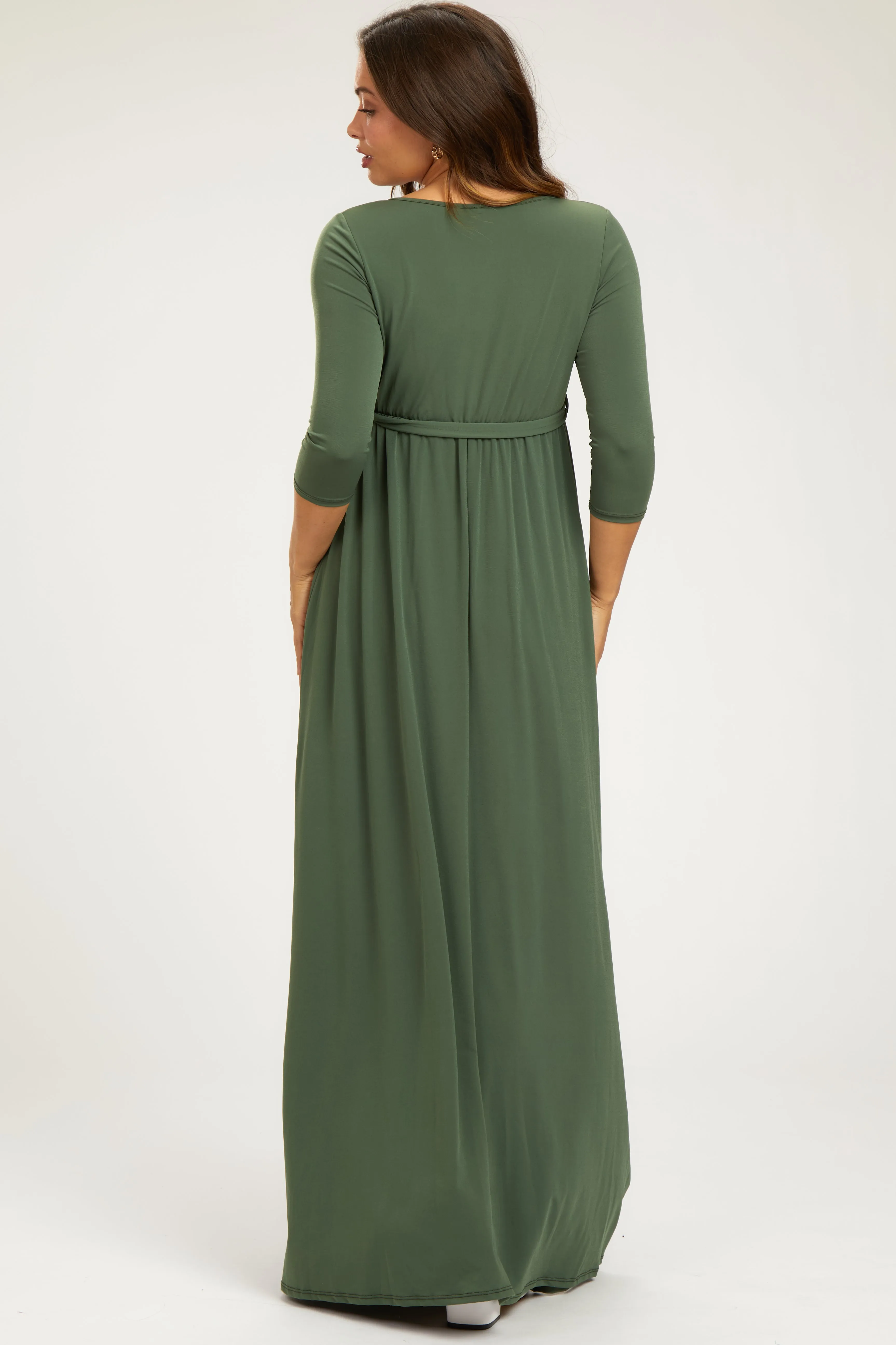 PinkBlush Light Olive Draped 3/4 Sleeve Maternity Maxi Dress sold by Pinkblush product image thumbnail 3