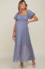 Blue Grey Pleated Puff Sleeve Matenrity Maxi Dress sold by Pinkblush