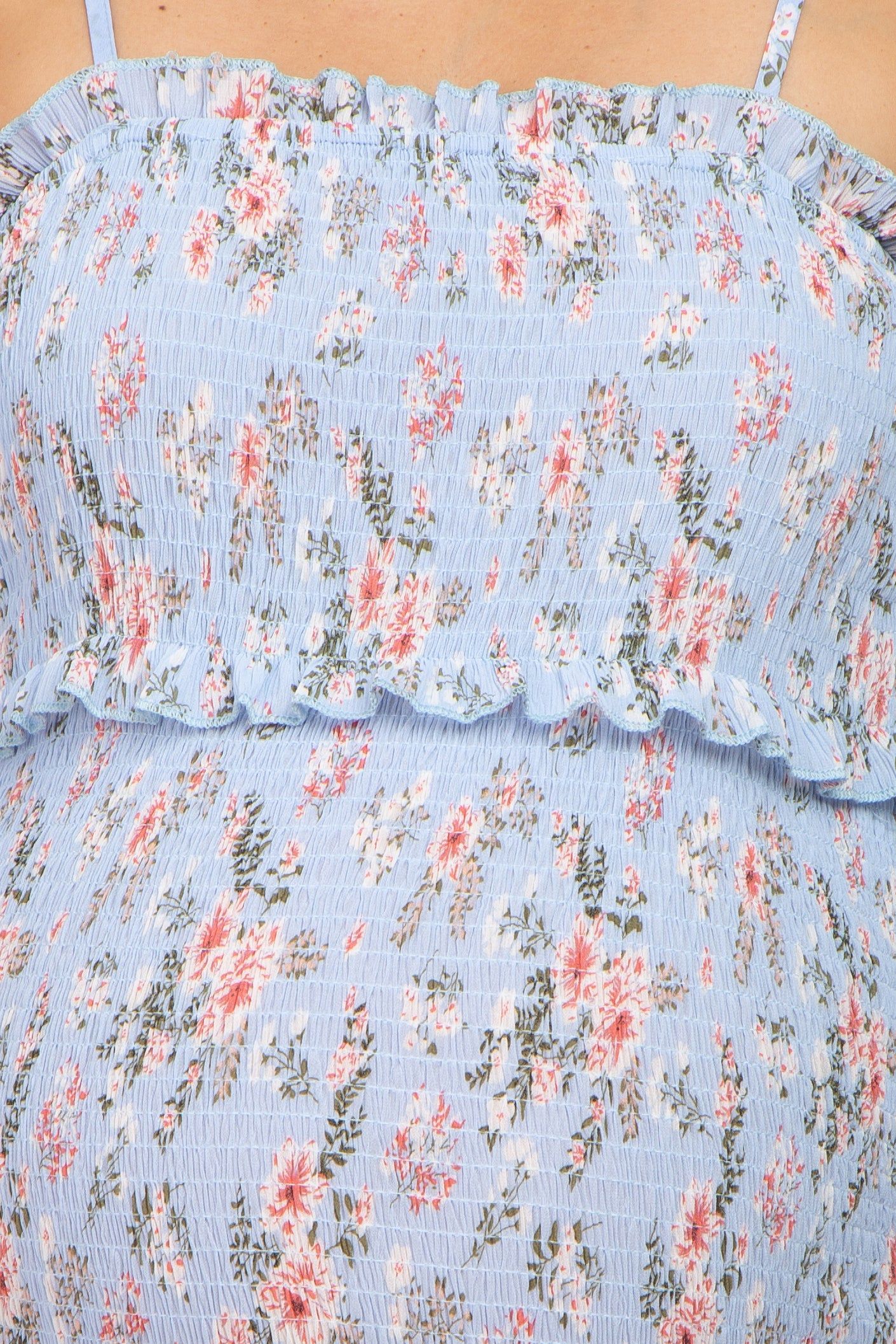 Light Blue Floral Smocked Fitted Maternity Midi Dress sold by Pinkblush product image thumbnail 4